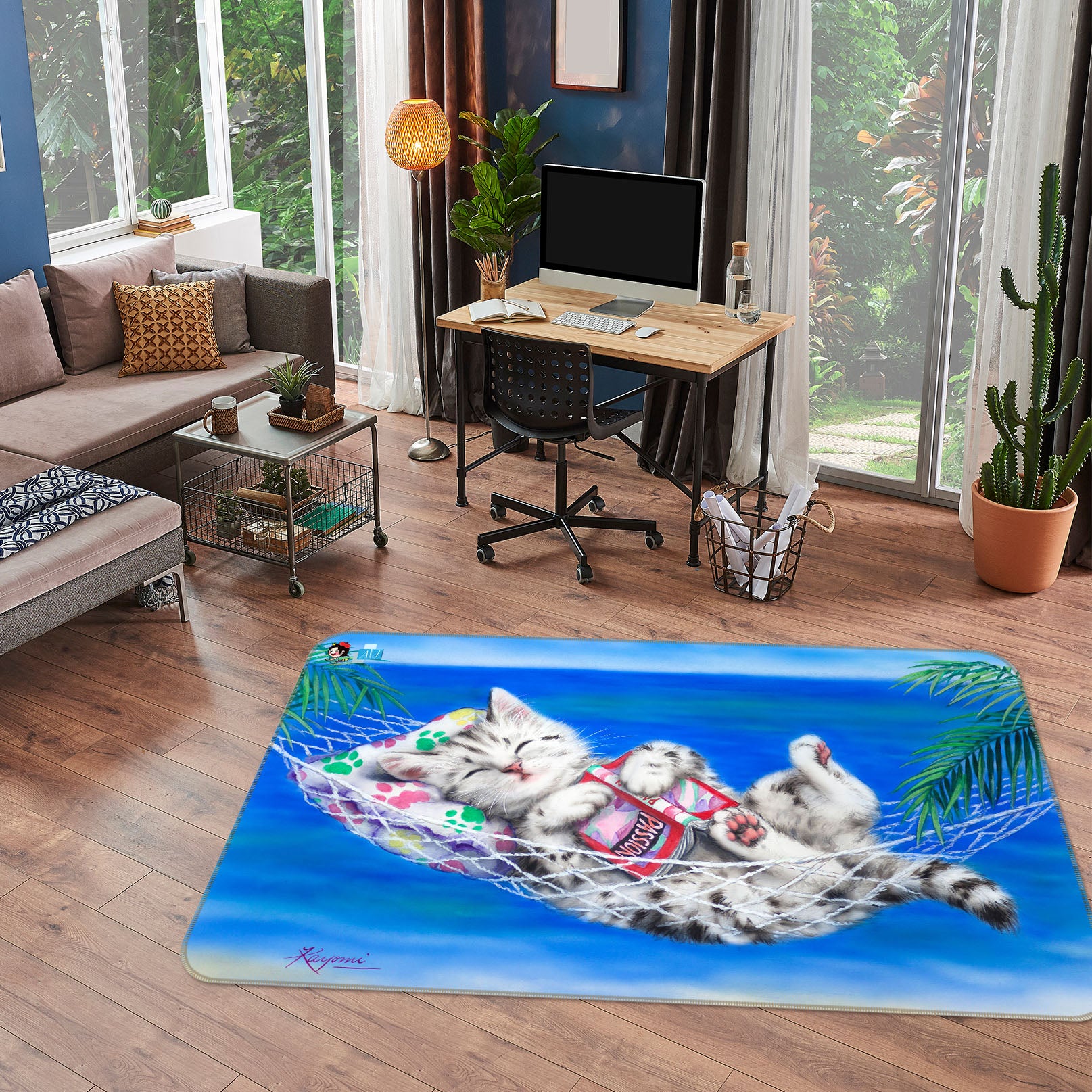 3D Cat Book 5622 Kayomi Harai Rug Non Slip Rug Mat