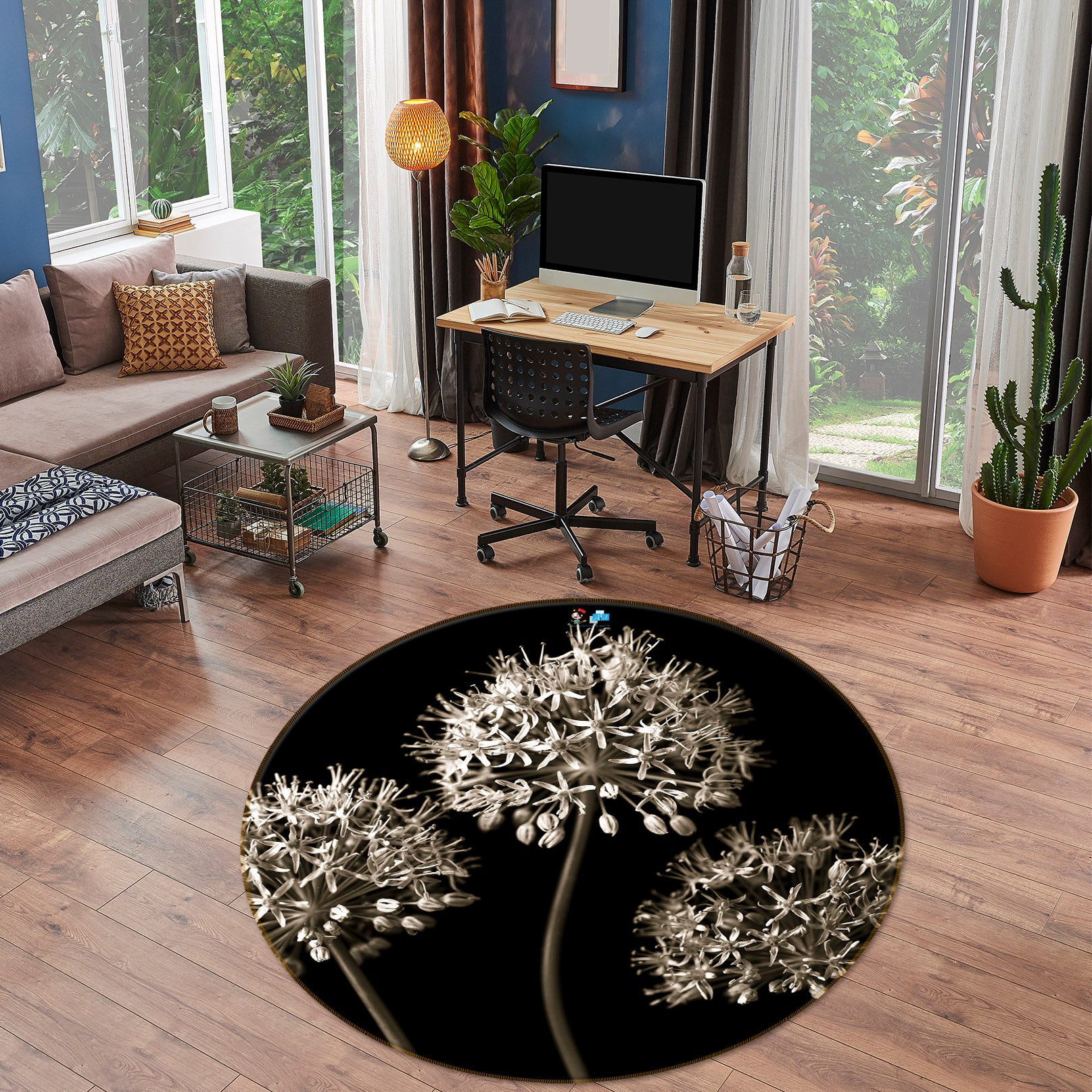 3D Dandelion 7303 Assaf Frank Rug Round Non Slip Rug Mat