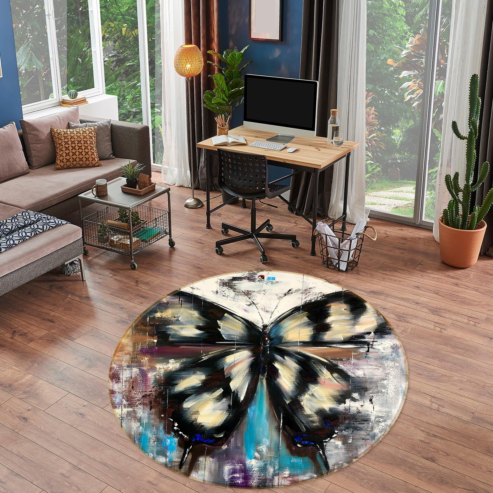 3D Black Butterfly 724 Skromova Marina Rug Round Non Slip Rug Mat