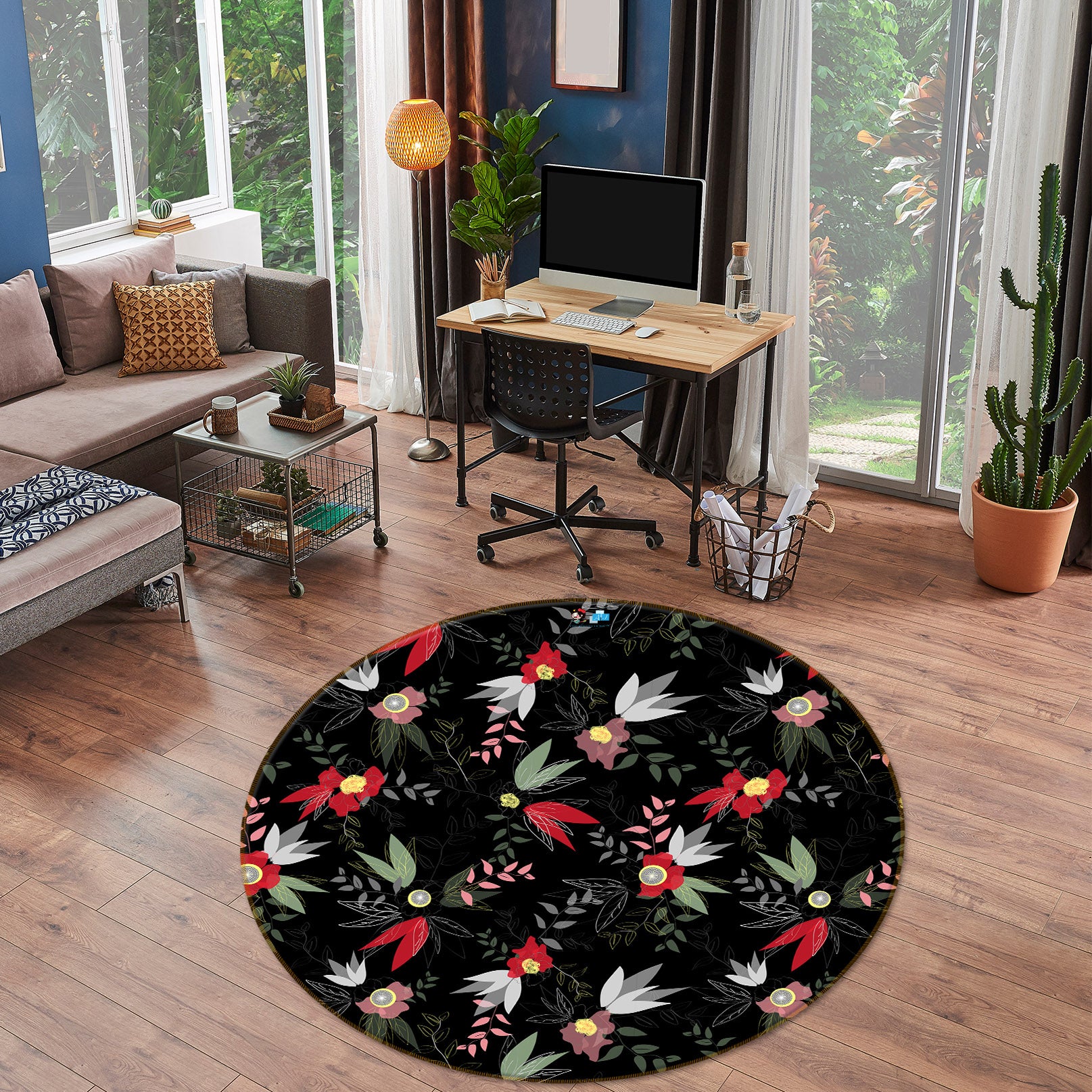 3D Flowers Pattern 104230 Kashmira Jayaprakash Rug Round Non Slip Rug Mat