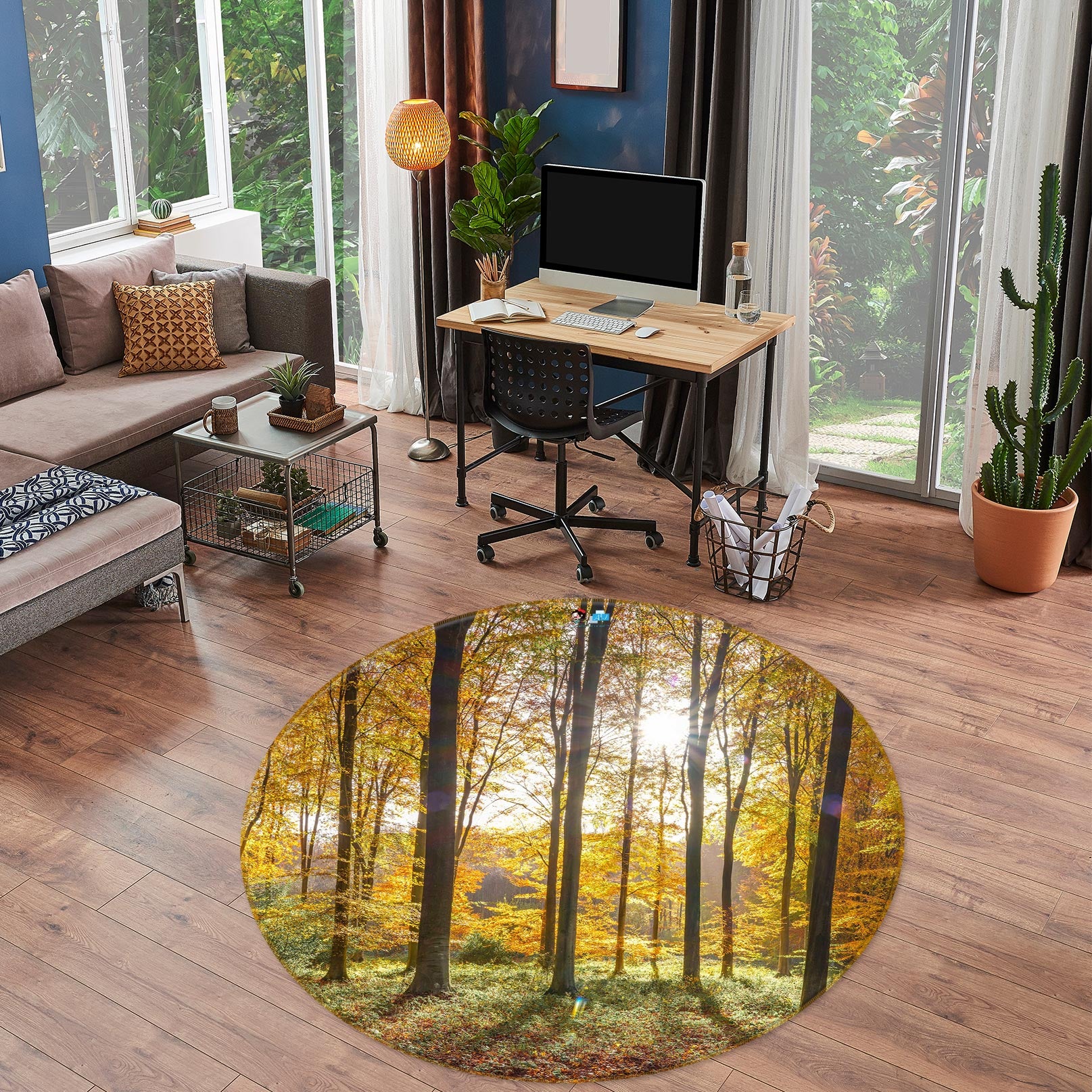 3D Autumn Forest 7576 Assaf Frank Rug Round Non Slip Rug Mat