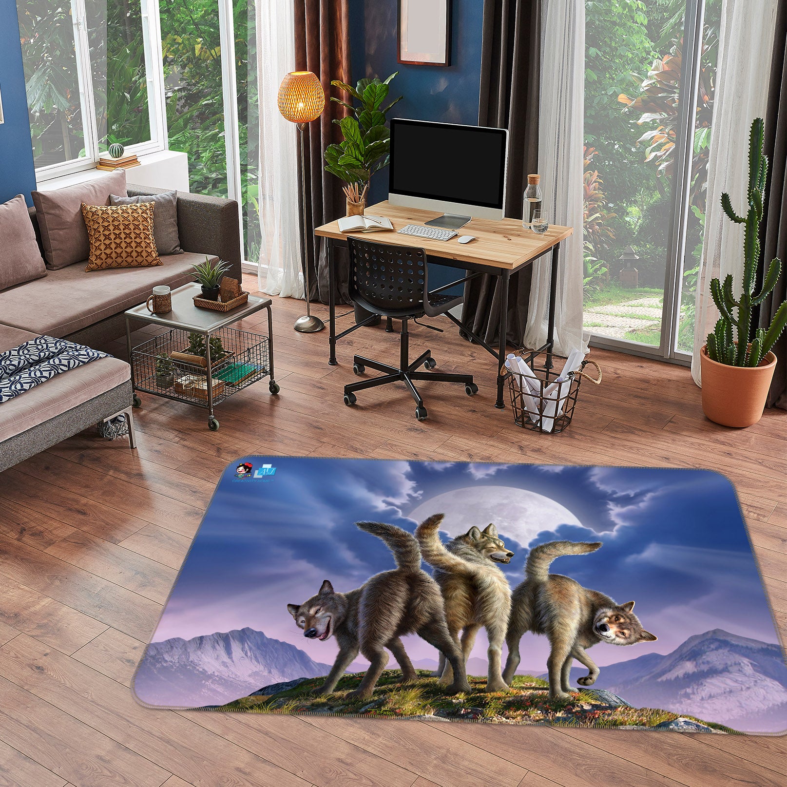 3D Wolf Moon 85063 Jerry LoFaro Rug Non Slip Rug Mat