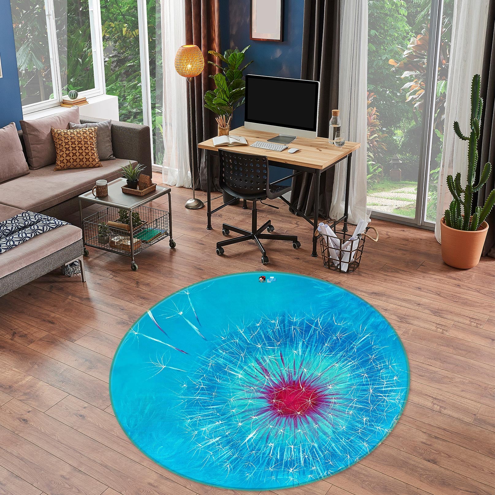 3D Blue Dandelion 789 Skromova Marina Rug Round Non Slip Rug Mat