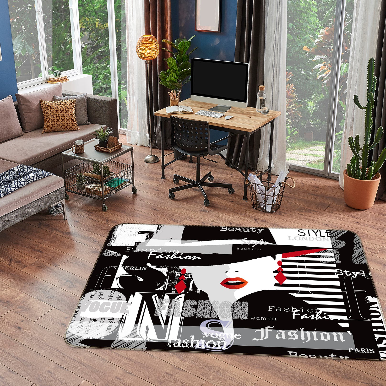 3D Black White Fashion Woman 77175 Non Slip Rug Mat