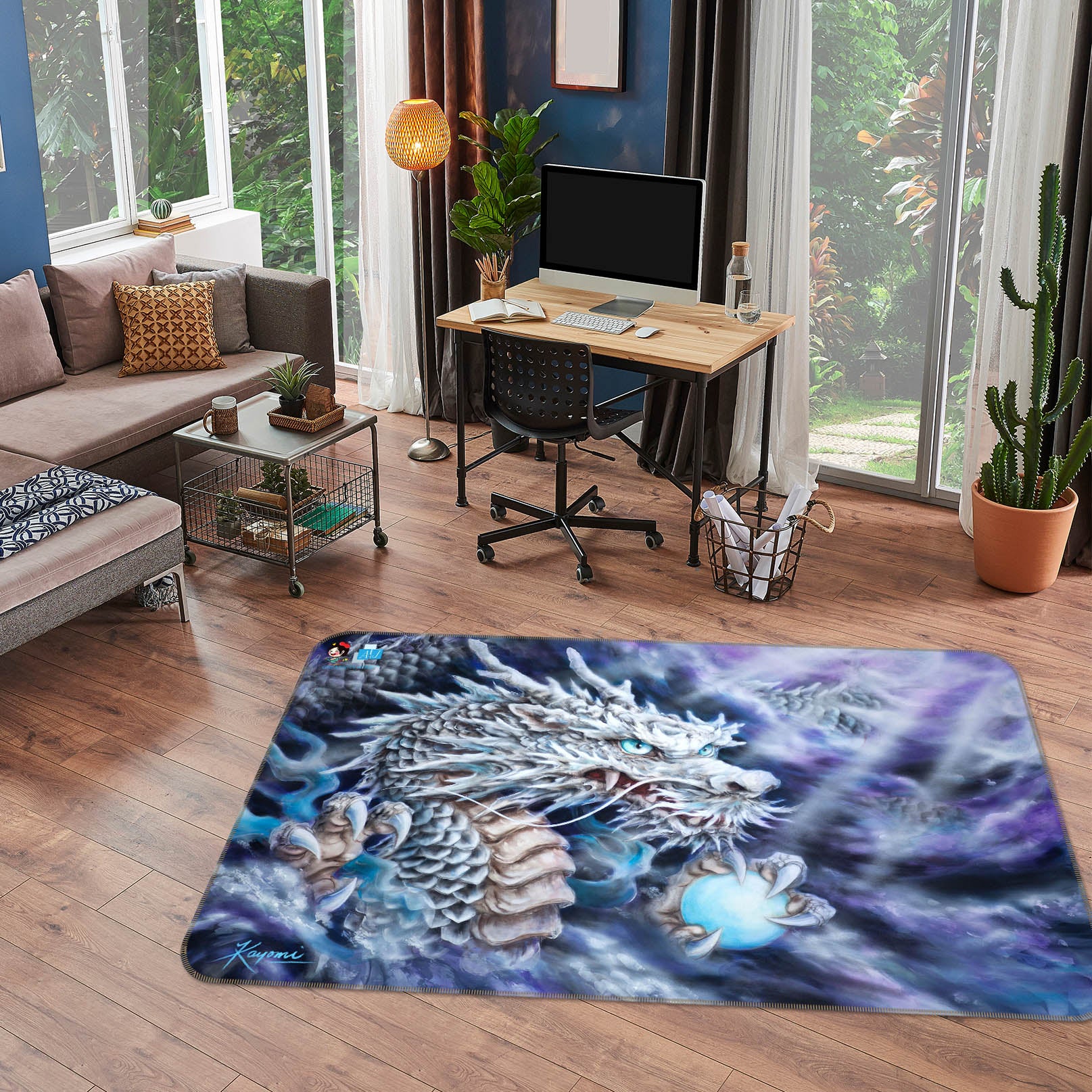 3D White Dragon 5748 Kayomi Harai Rug Non Slip Rug Mat