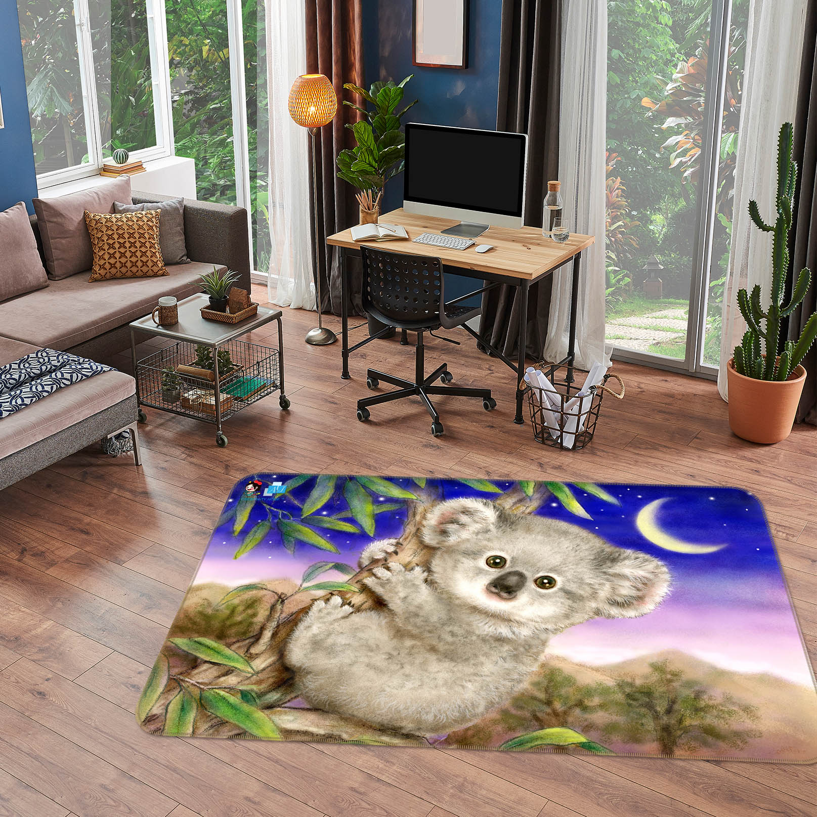 3D Koala Moon 112 Kayomi Harai Rug Non Slip Rug Mat