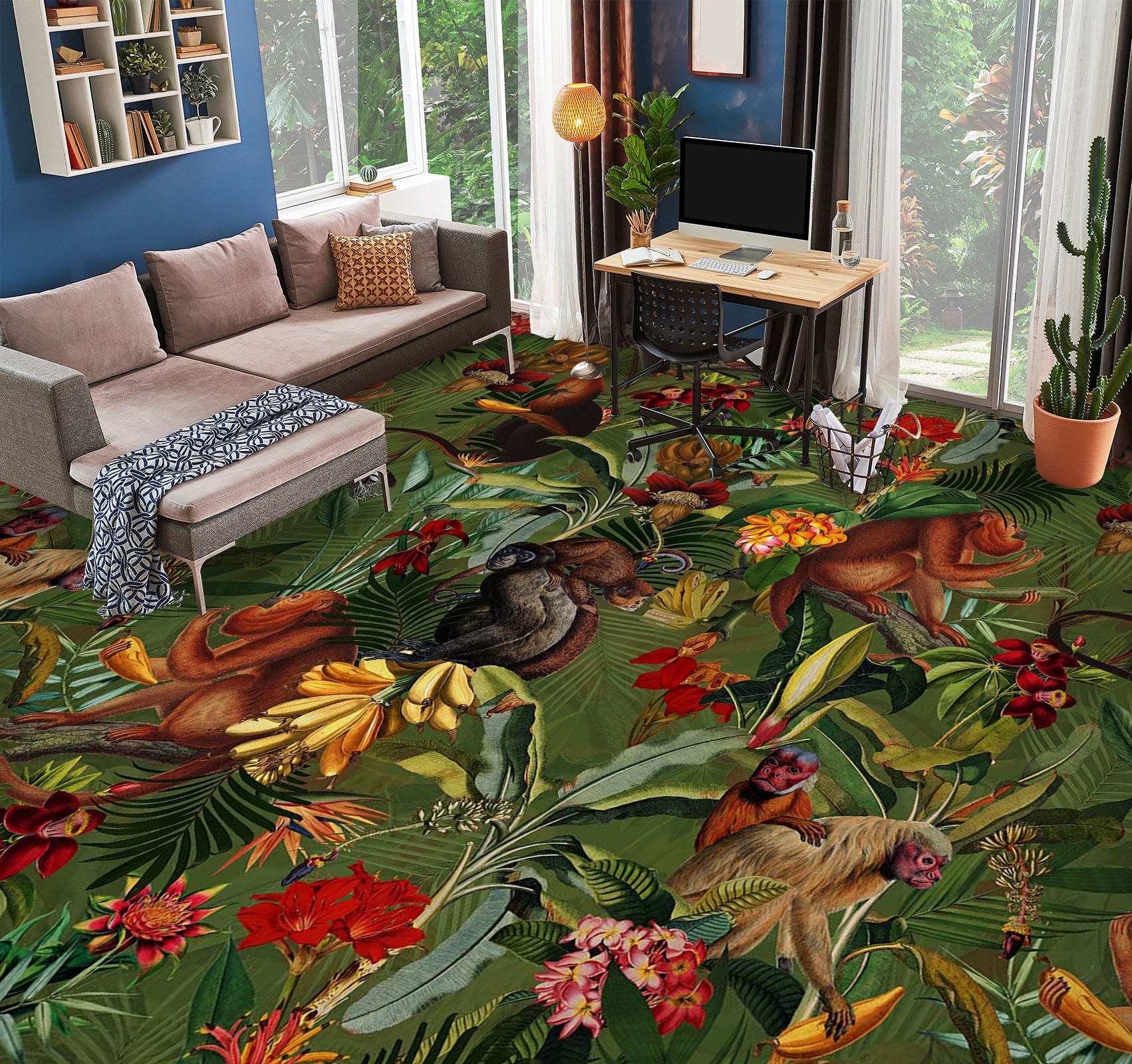 3D Leaf Jungle Monkey 99203 Uta Naumann Floor Mural