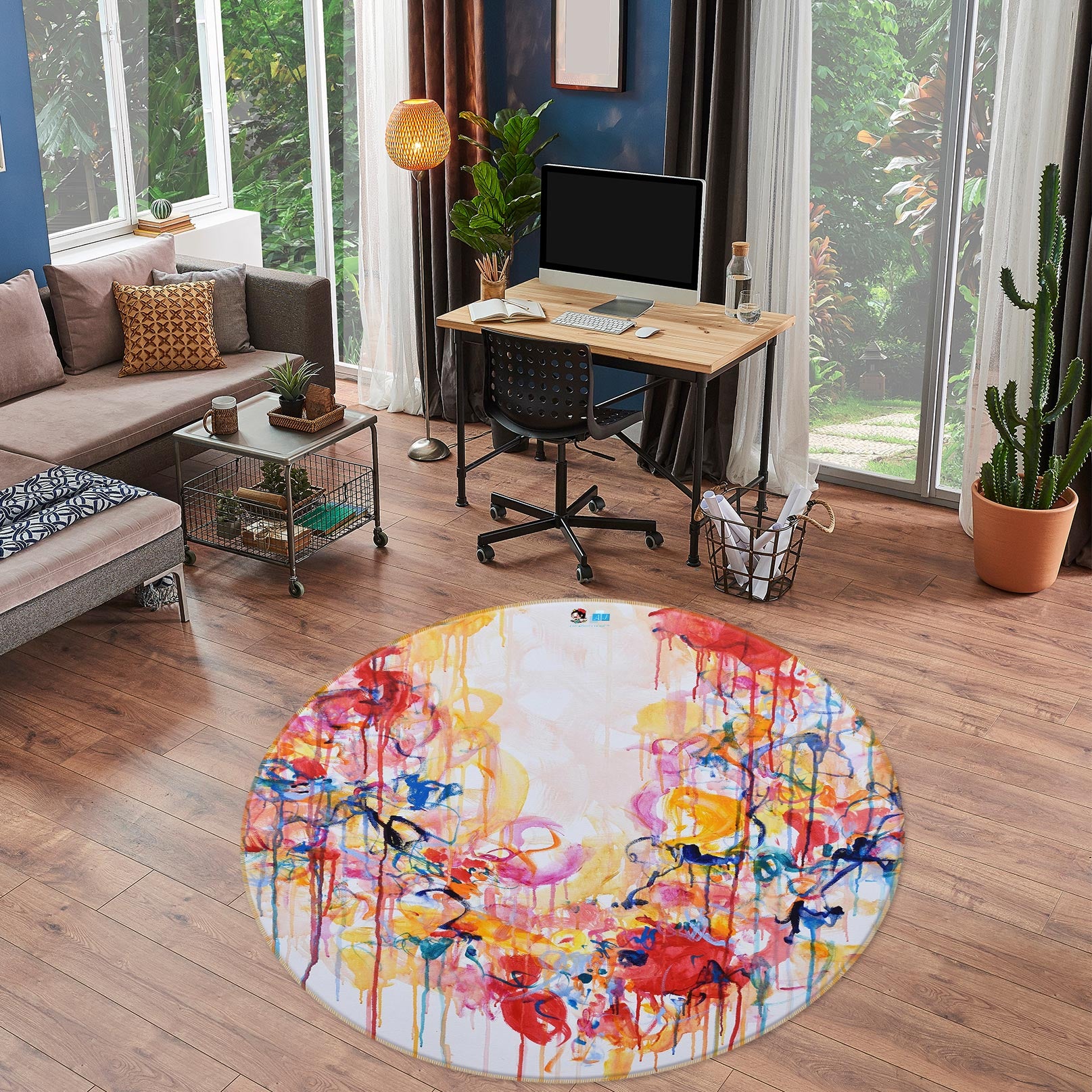 3D Color Watercolor 1359 Misako Chida Rug Round Non Slip Rug Mat