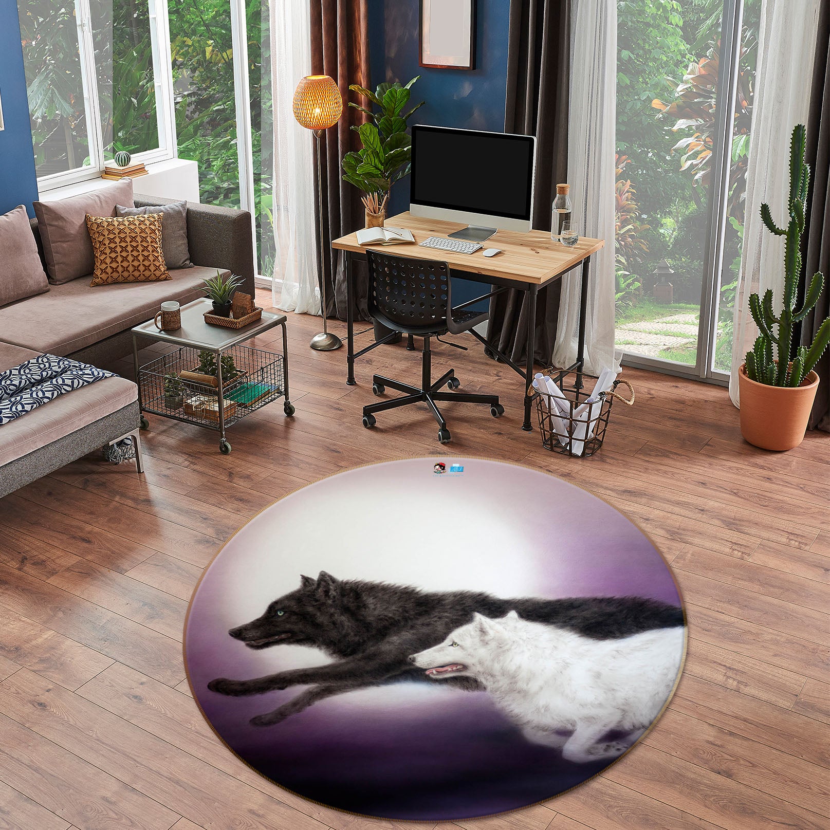 3D Wolf Race 6042 Kayomi Harai Rug Round Non Slip Rug Mat