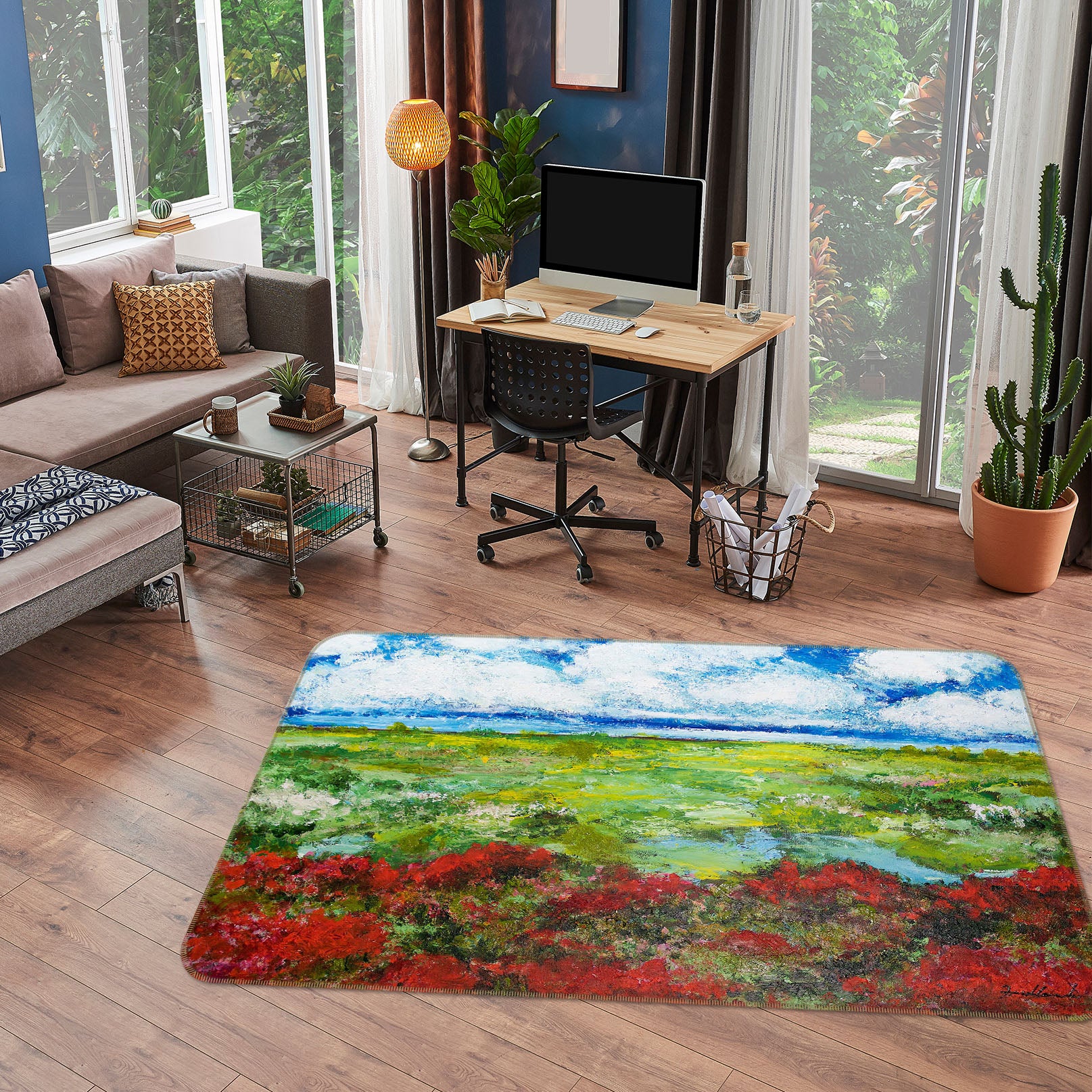 3D Flowers Lake 1101 Allan P. Friedlander Rug Non Slip Rug Mat