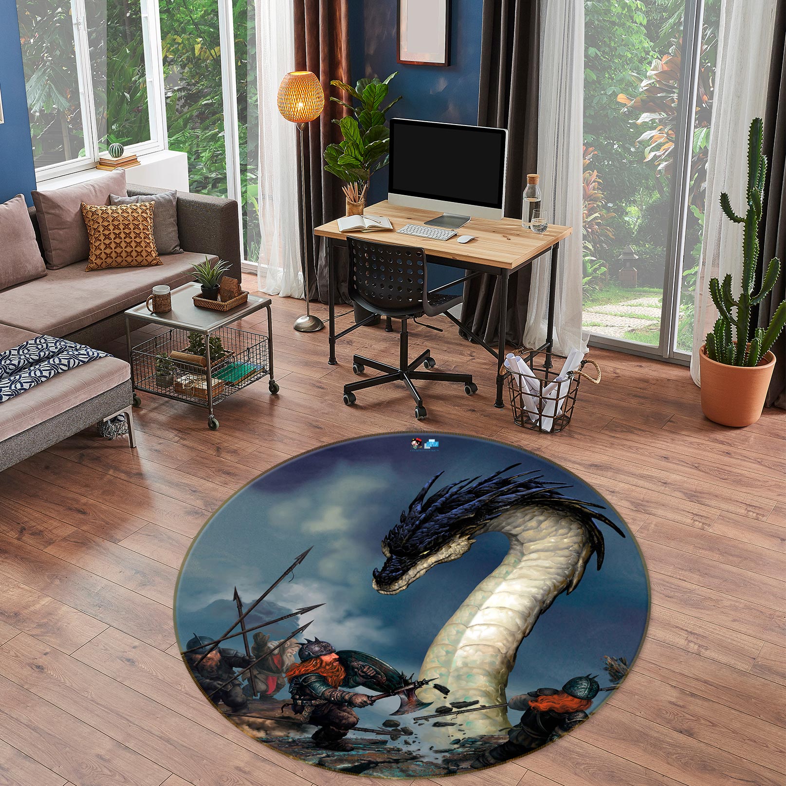 3D Dragon Soldier 6104 Ciruelo Rug Round Non Slip Rug Mat