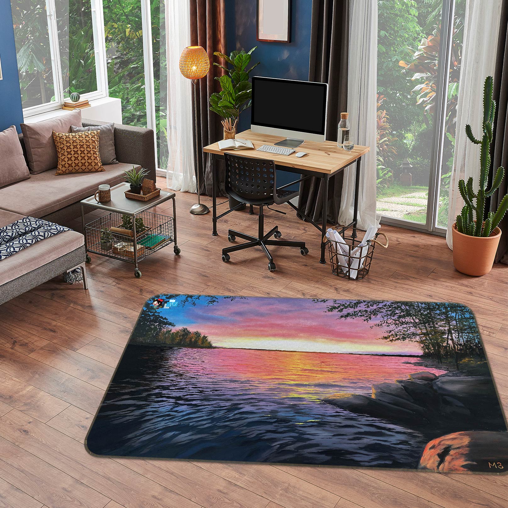 3D Sunset Lake 96228 Marina Zotova Rug Non Slip Rug Mat