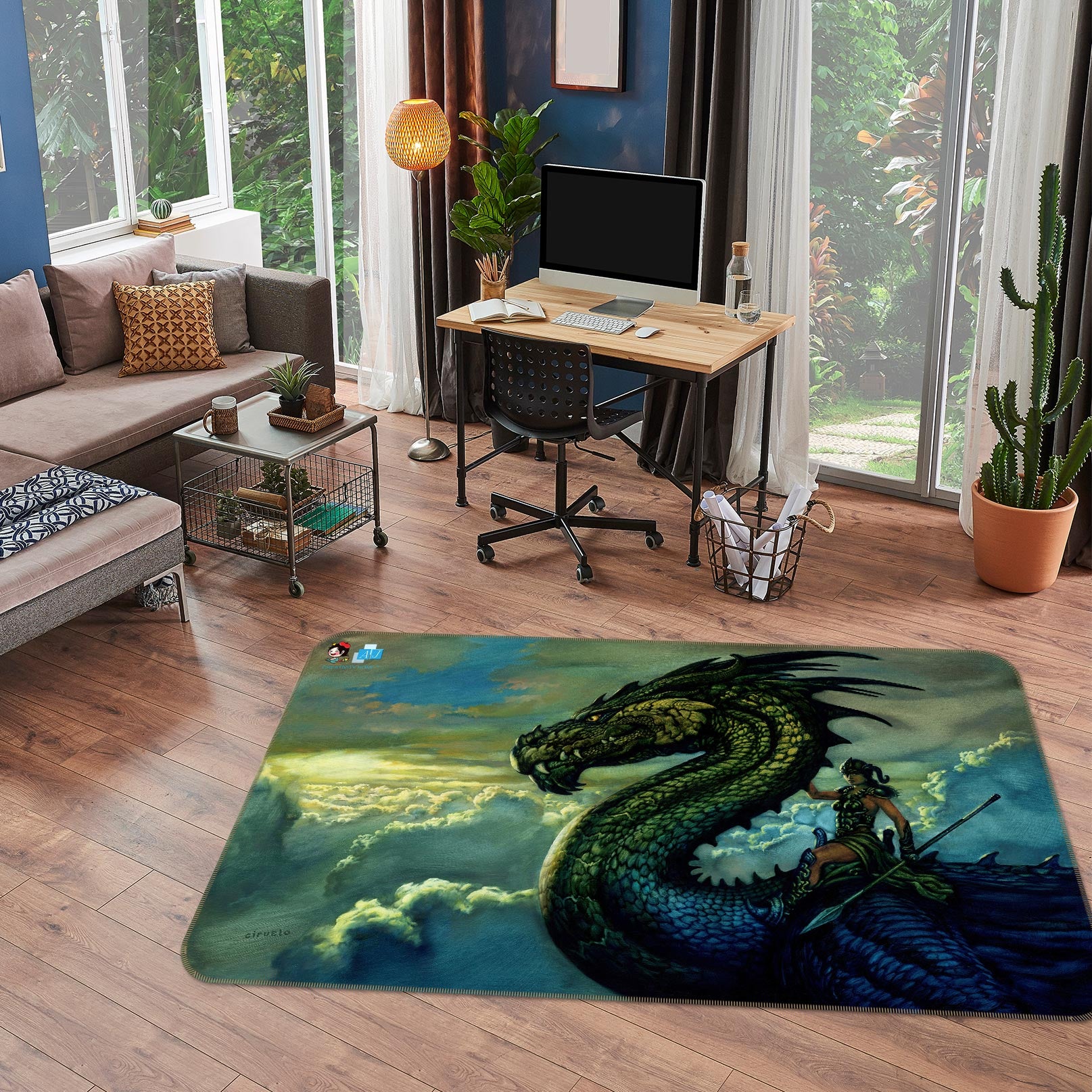 3D Big Dragon Cloud 5165 Ciruelo Rug Non Slip Rug Mat