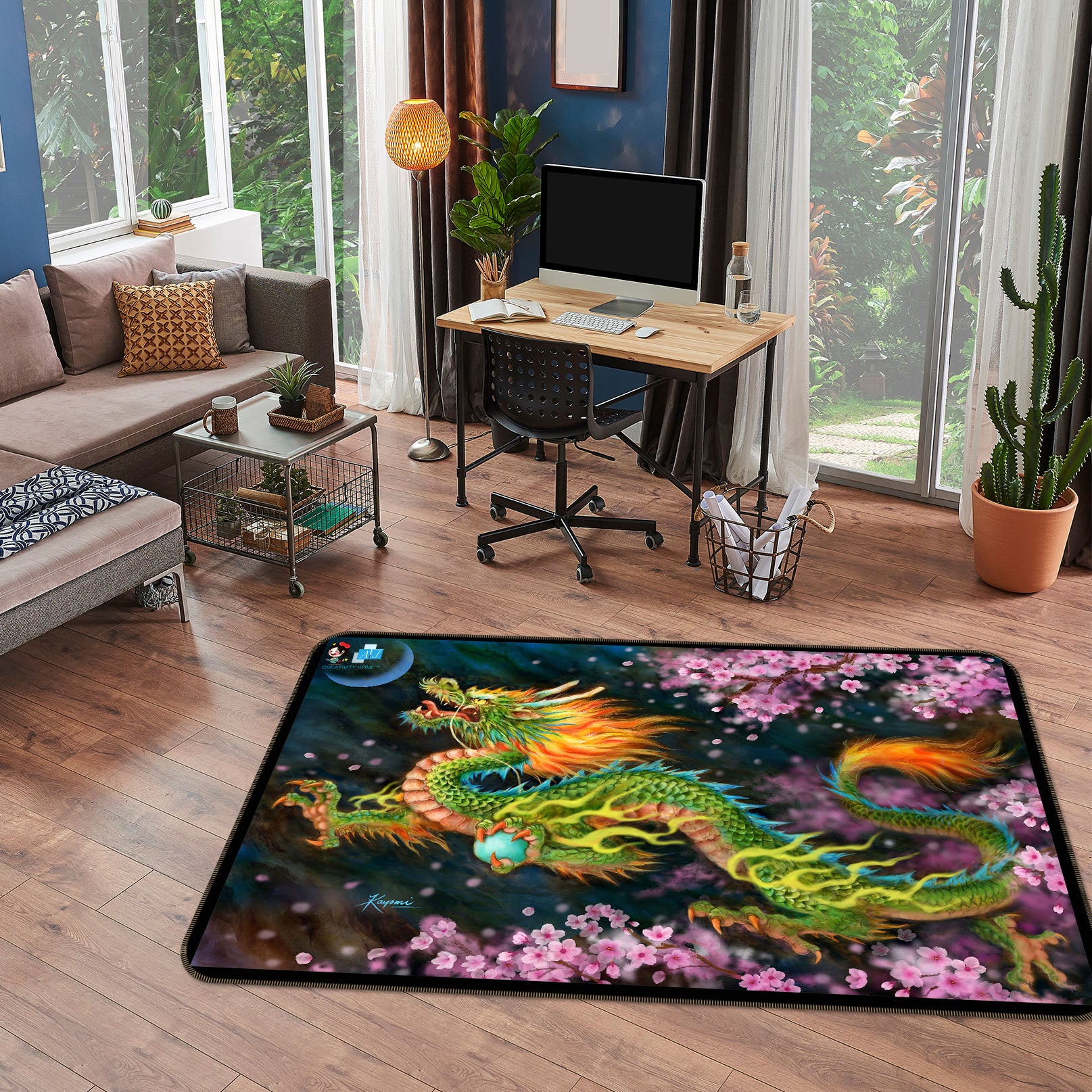 3D Peach Blossom Dragon 5720 Kayomi Harai Rug Non Slip Rug Mat