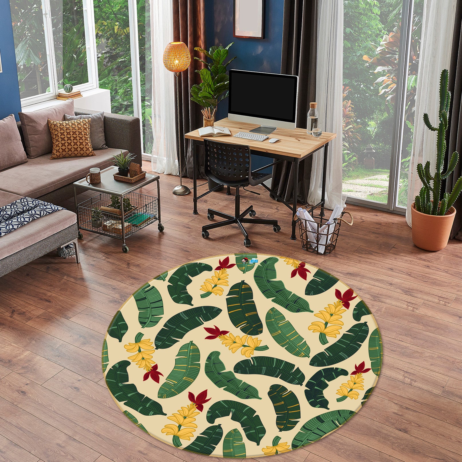 3D Leaves Yellow Flower 10532 Kashmira Jayaprakash Rug Round Non Slip Rug Mat