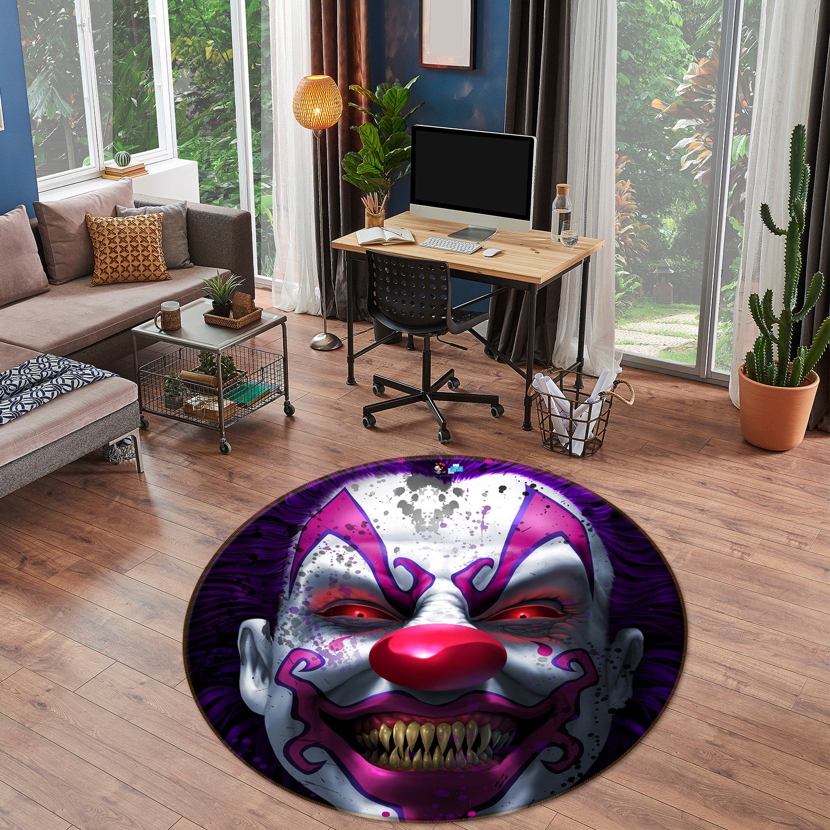 3D Clown 4193 Tom Wood Rug Round Non Slip Rug Mat