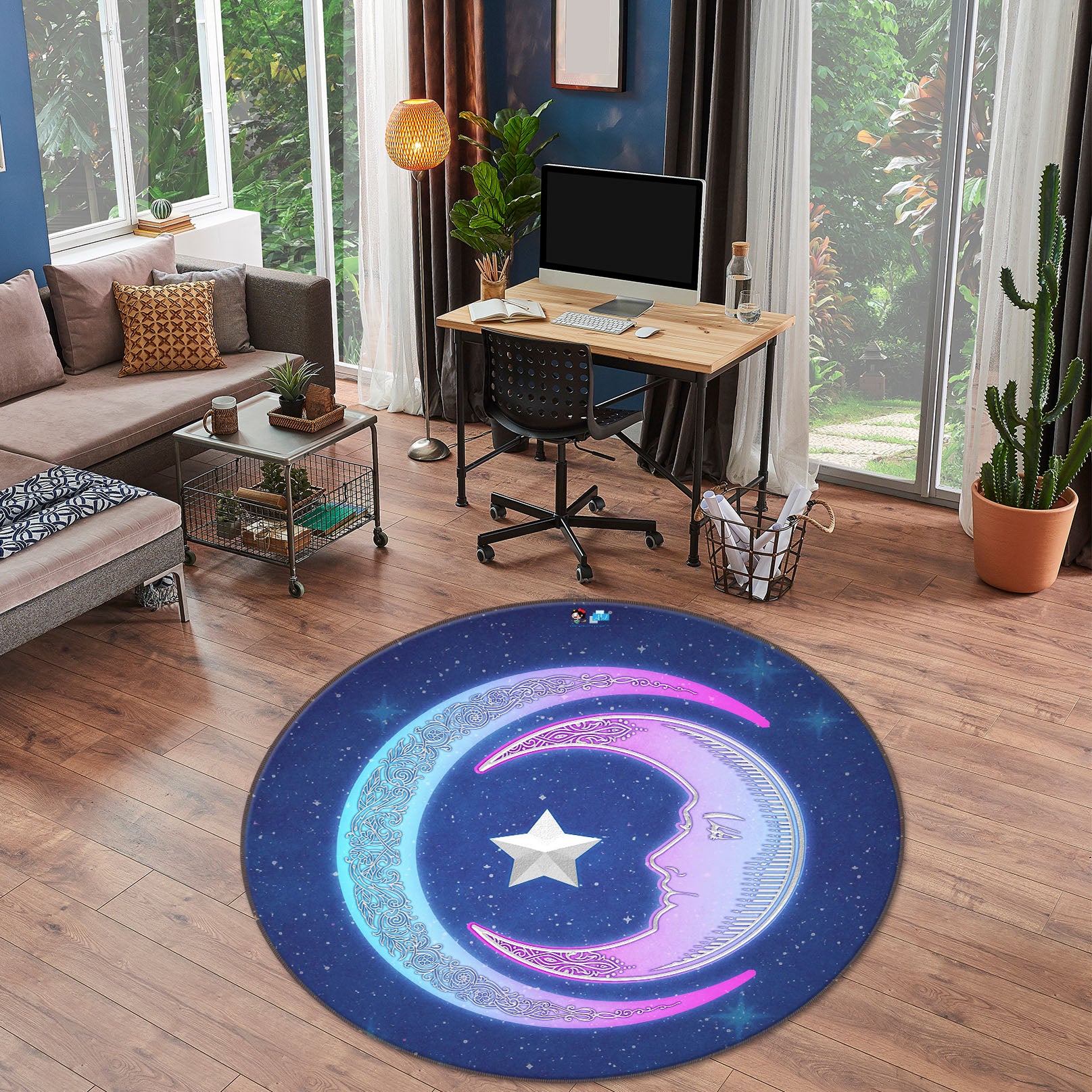 3D Pink Moon Stars 8888 Brigid Ashwood Rug Round Non Slip Rug Mat