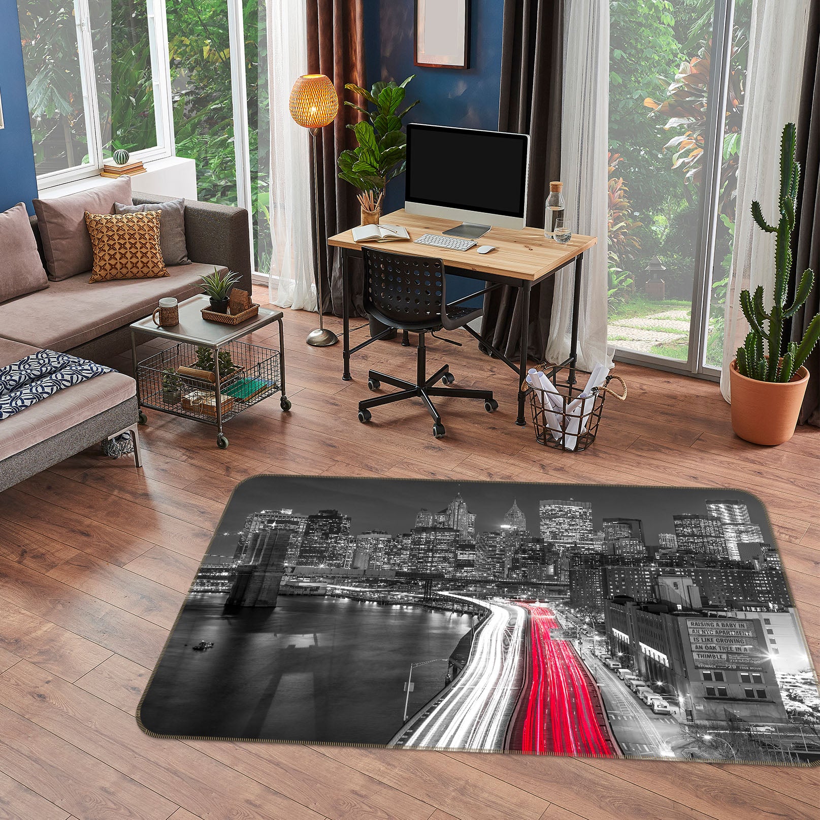 3D New York Black Gray Building 83235 Assaf Frank Rug Non Slip Rug Mat