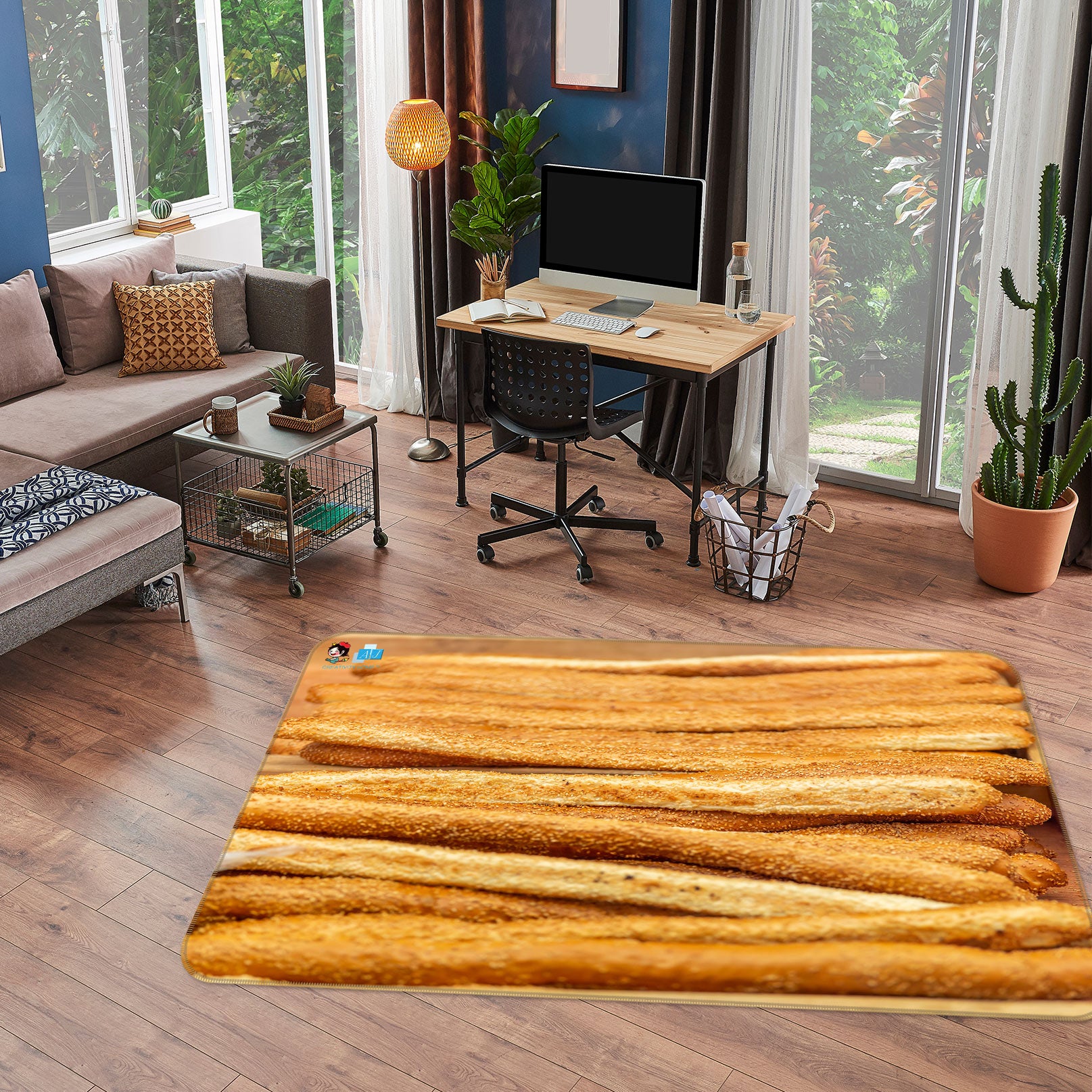 3D Yellow Bread 6848 Assaf Frank Rug Non Slip Rug Mat