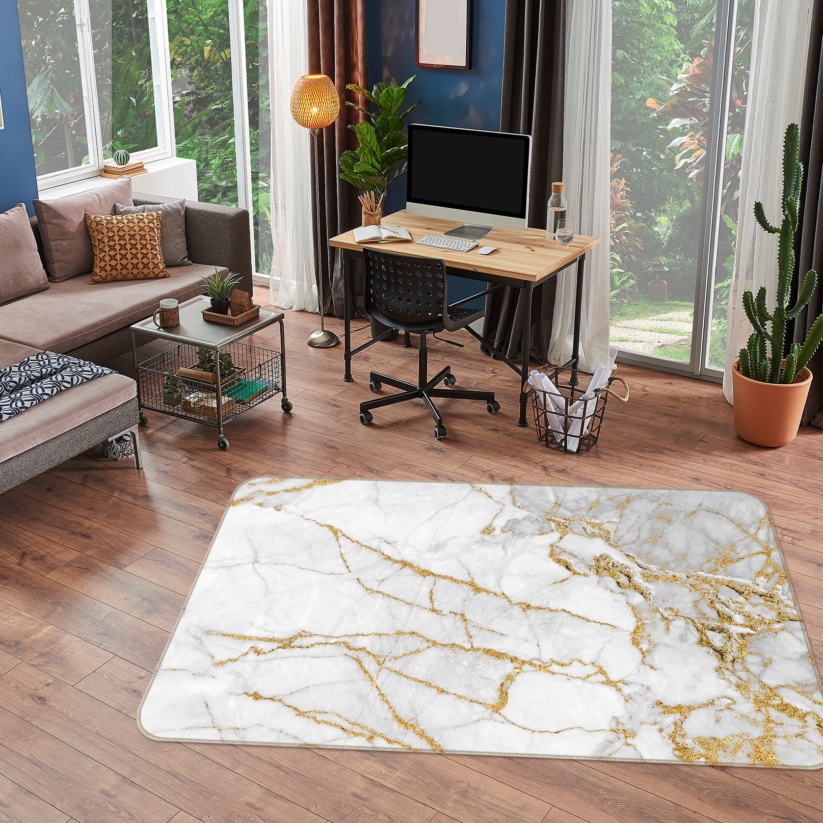 3D Yellow Marbling 25211 Non Slip Rug Mat