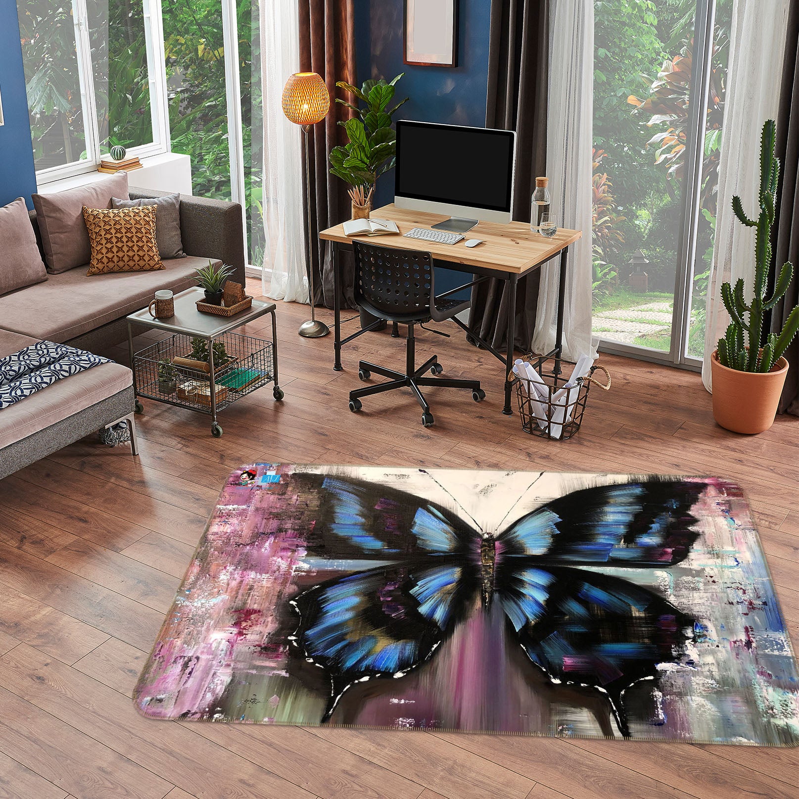 3D Blue Butterfly 1258 Skromova Marina Rug Non Slip Rug Mat