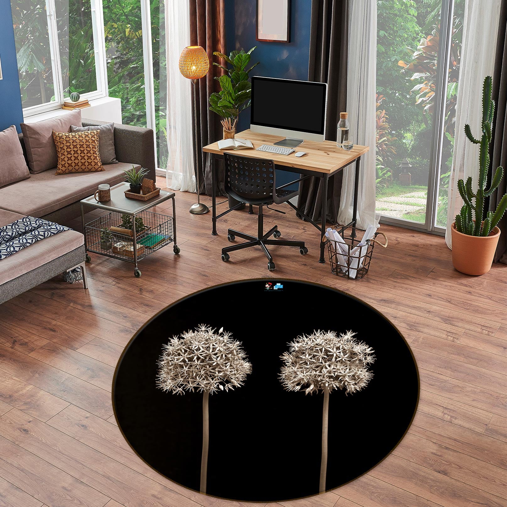 3D Dandelion Flower 7502 Assaf Frank Rug Round Non Slip Rug Mat