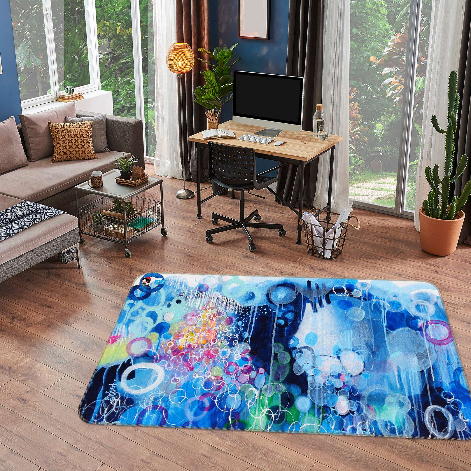 3D Blue Paint Circle 12360 Misako Chida Rug Non Slip Rug Mat