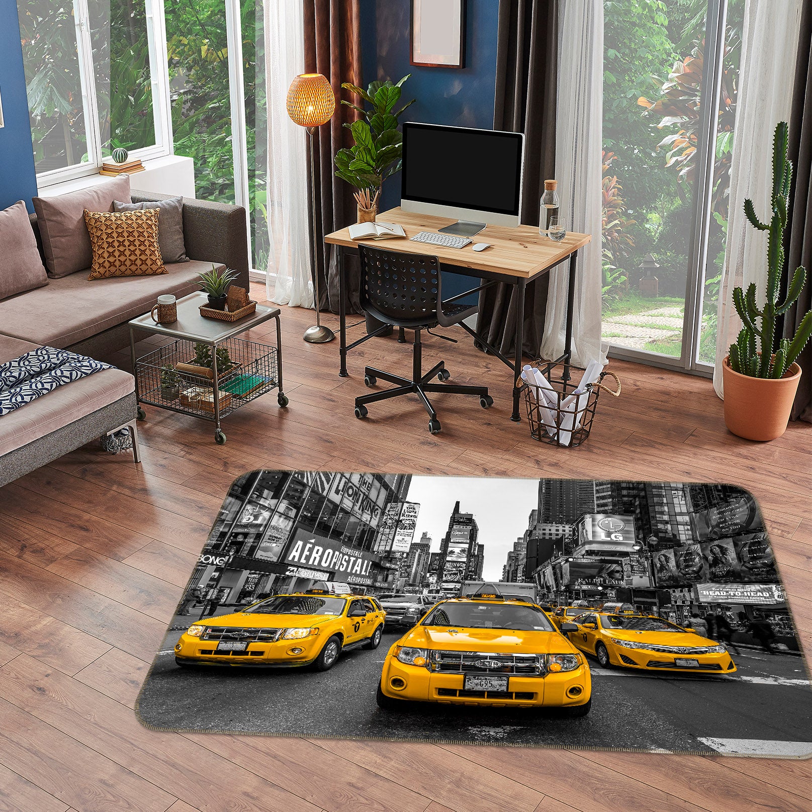 3D Yellow Taxi 83229 Assaf Frank Rug Non Slip Rug Mat