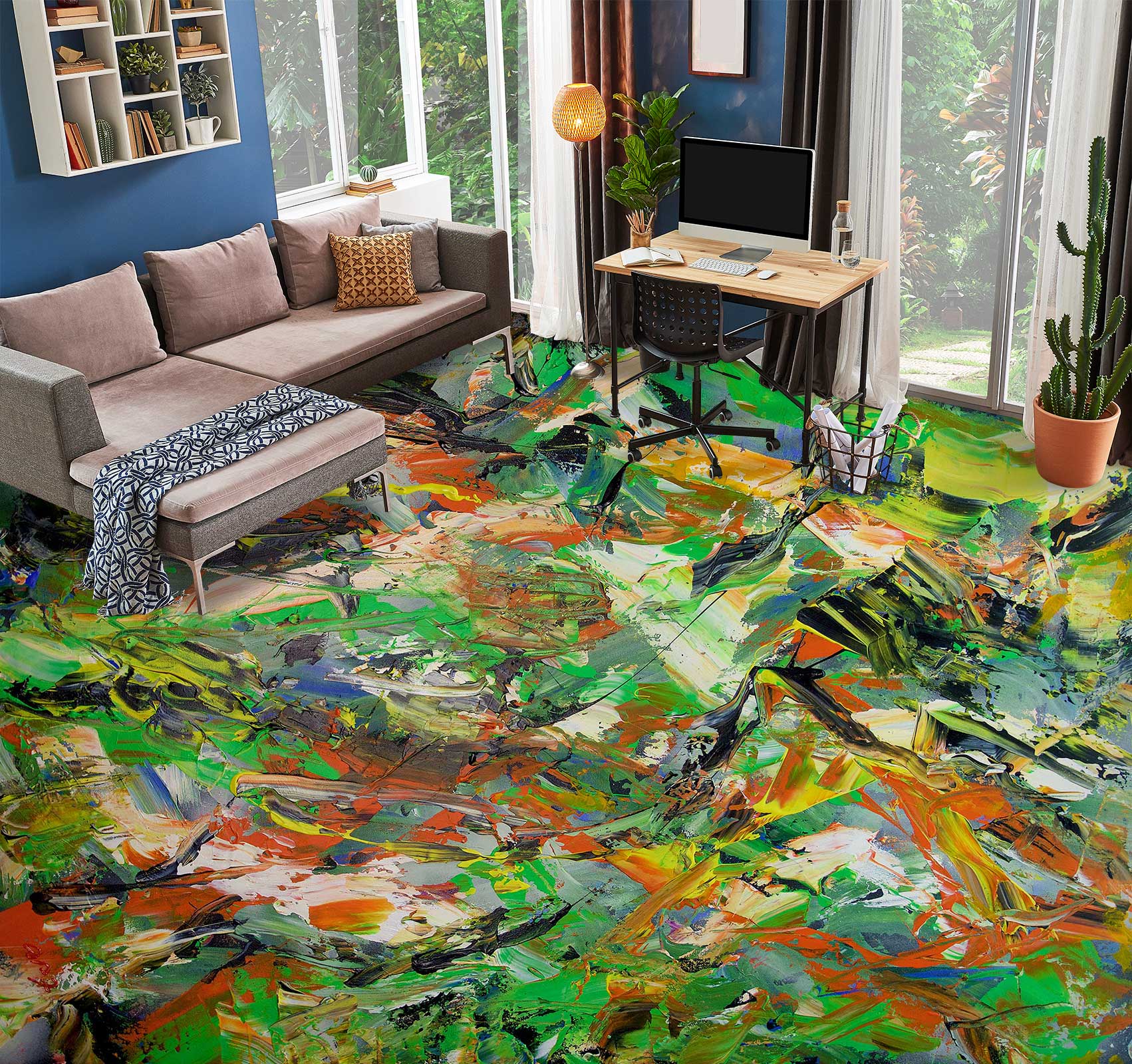 3D Green Paint Texture 9669 Allan P. Friedlander Floor Mural