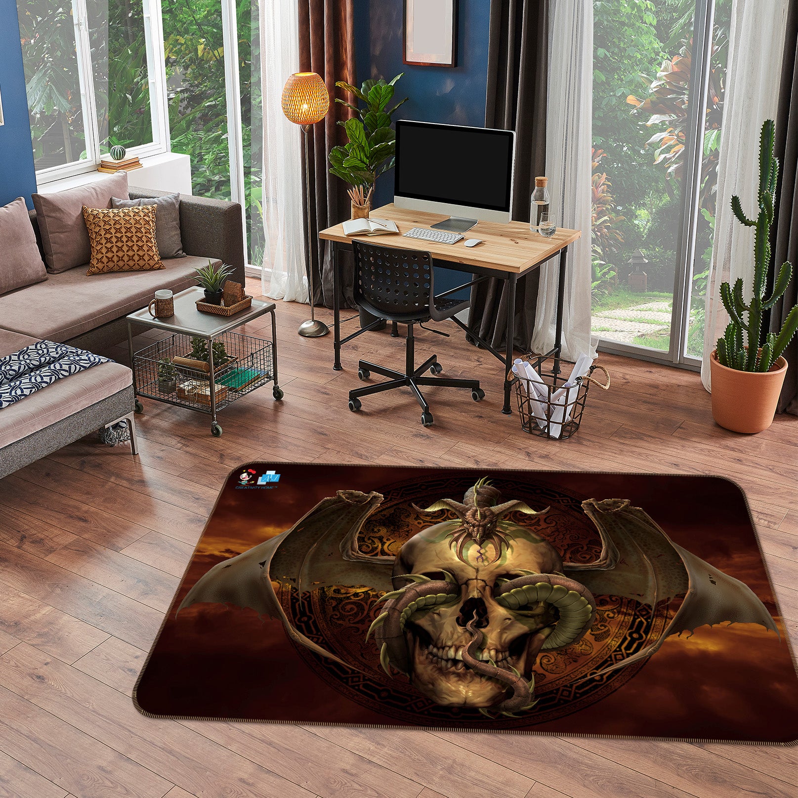 3D Dragon Skull 4106 Tom Wood Rug Non Slip Rug Mat