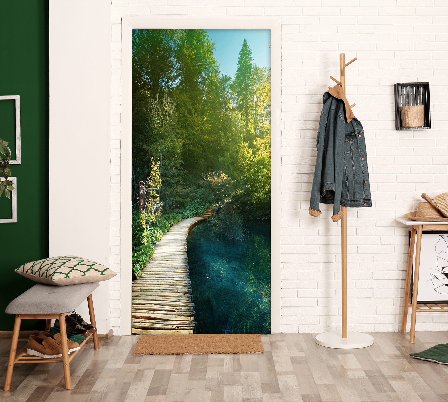 3D Forest Bridge 145 Door Mural