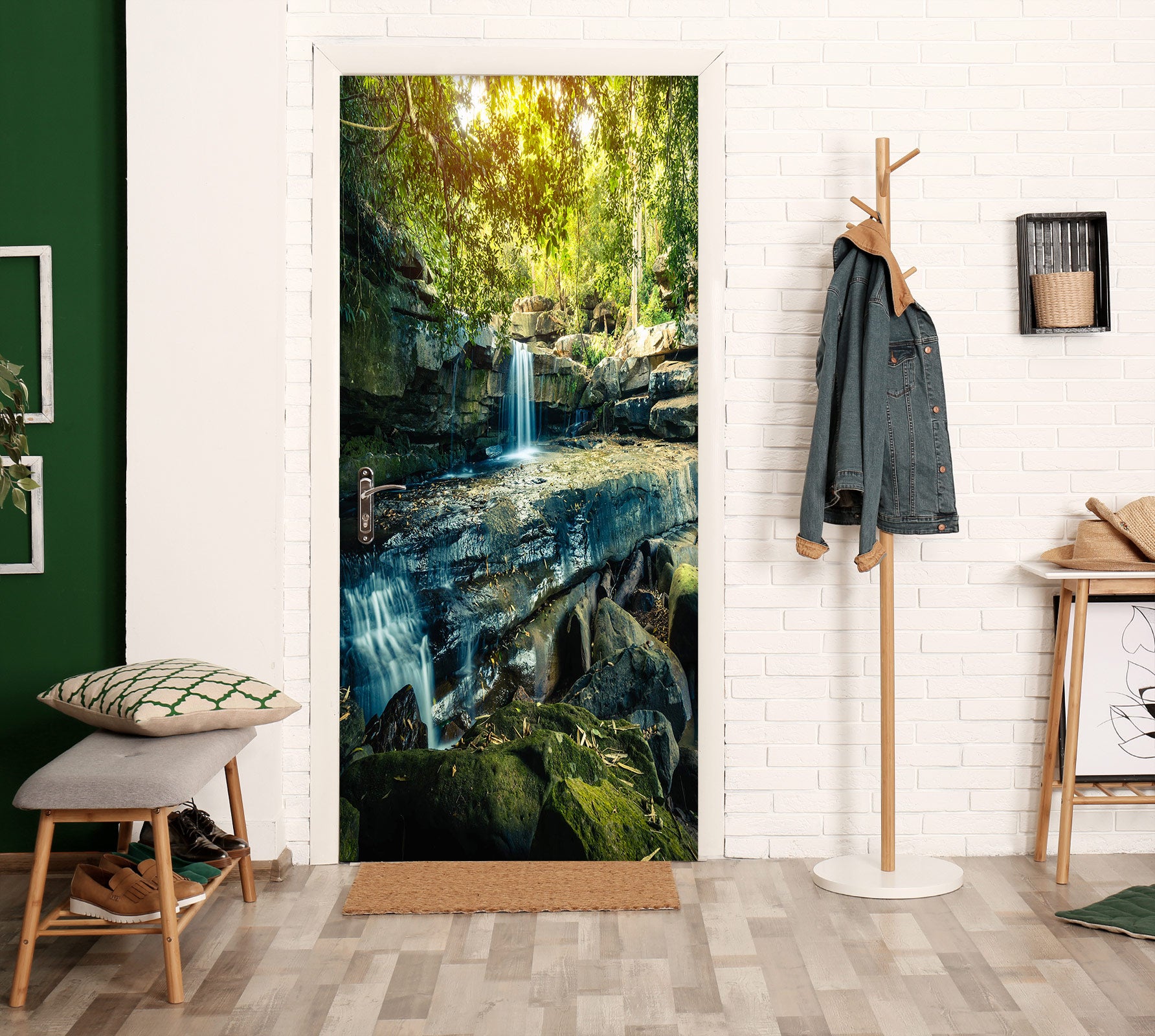 3D Forest Rock River 070 Door Mural