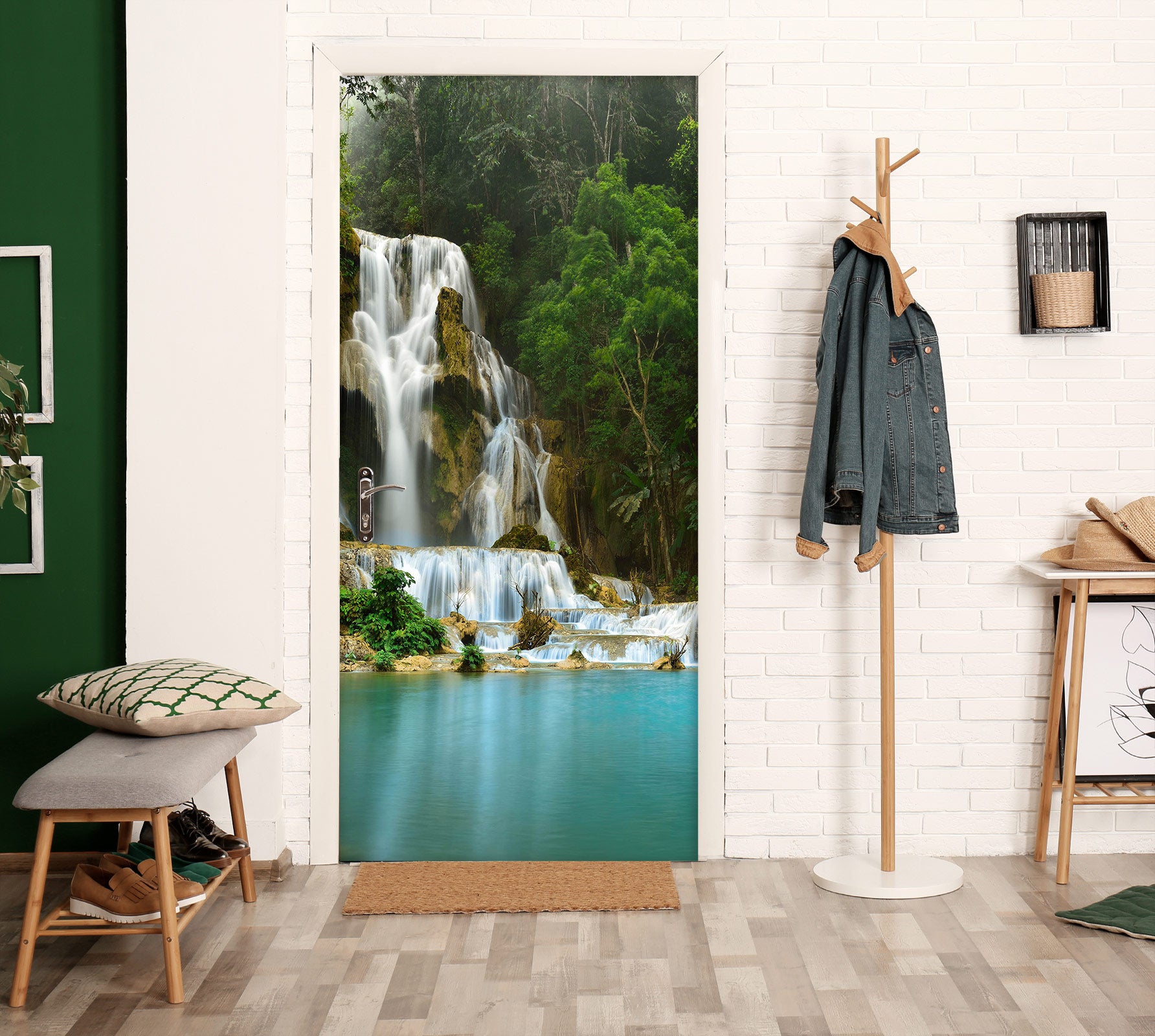 3D Forest Green Lake 135 Door Mural