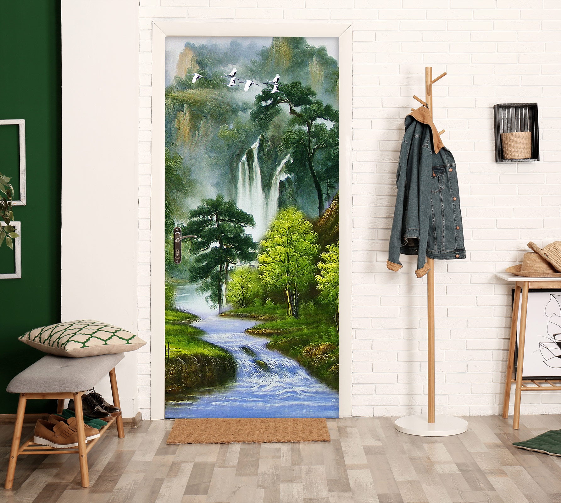 3D Waterfall River Tree 223 Door Mural