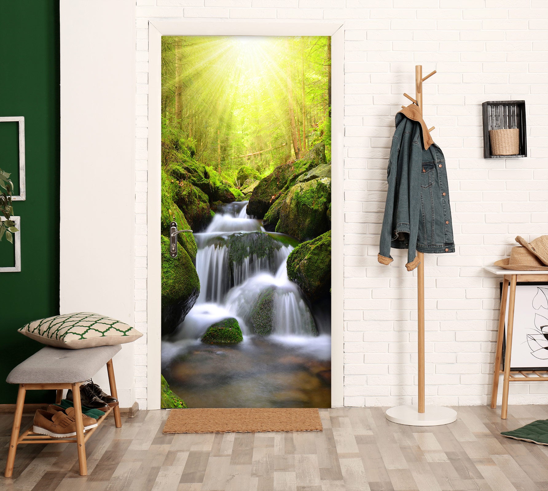 3D Green Stone River 125 Door Mural