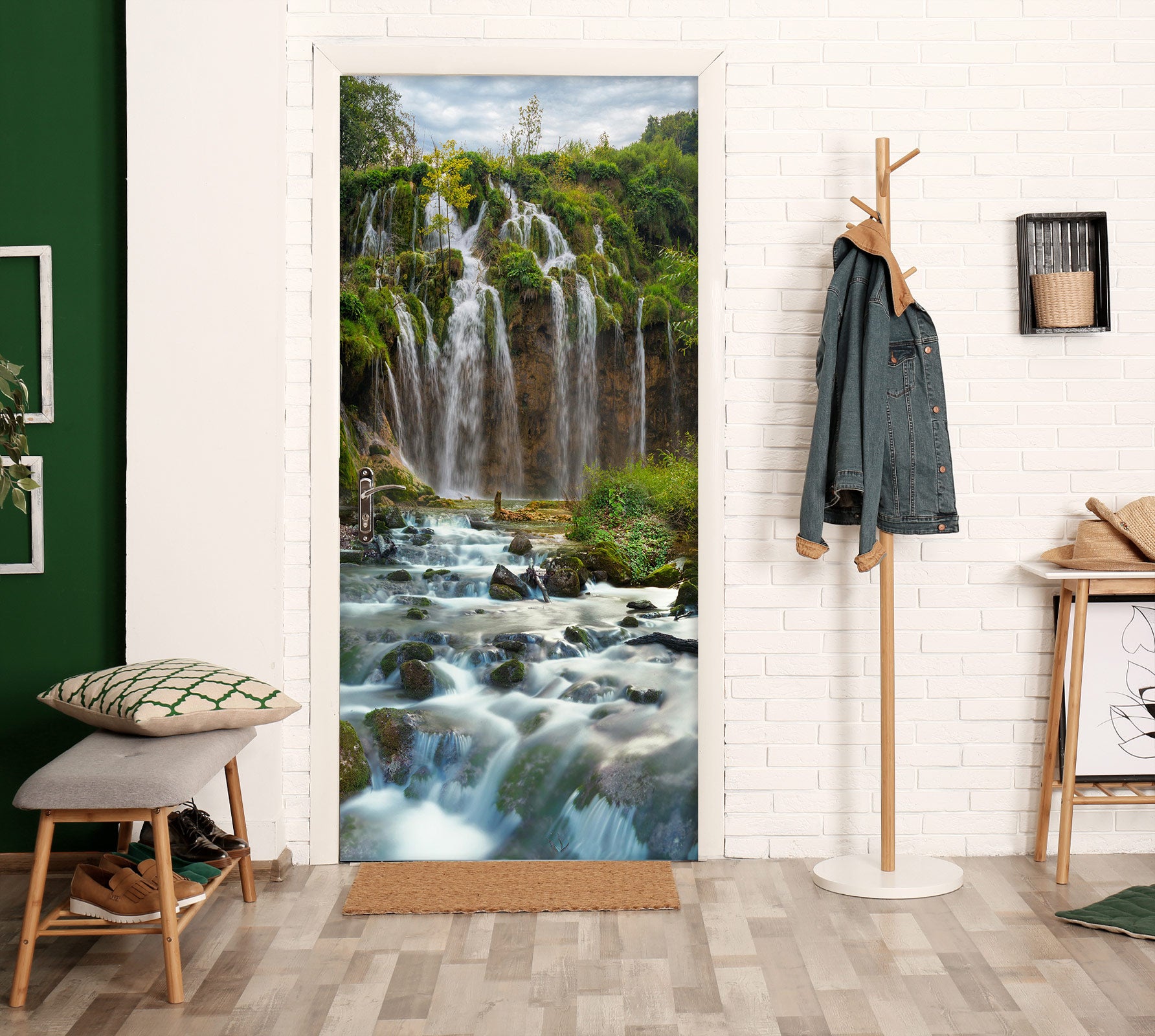 3D Mountain River Waterfall 013 Door Mural