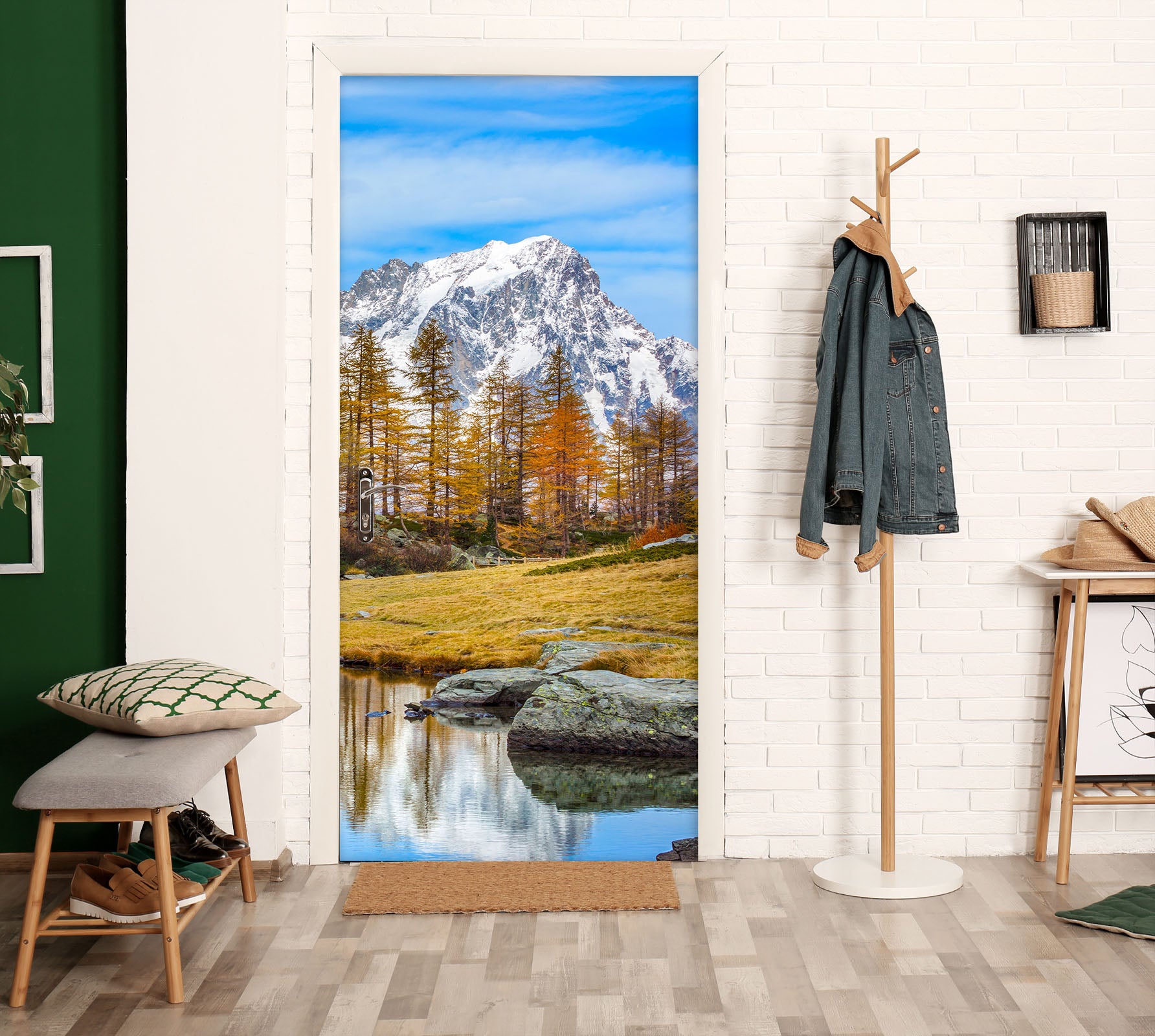 3D Lakeside Trees Snow Mountain 12001 Marco Carmassi Door Mural