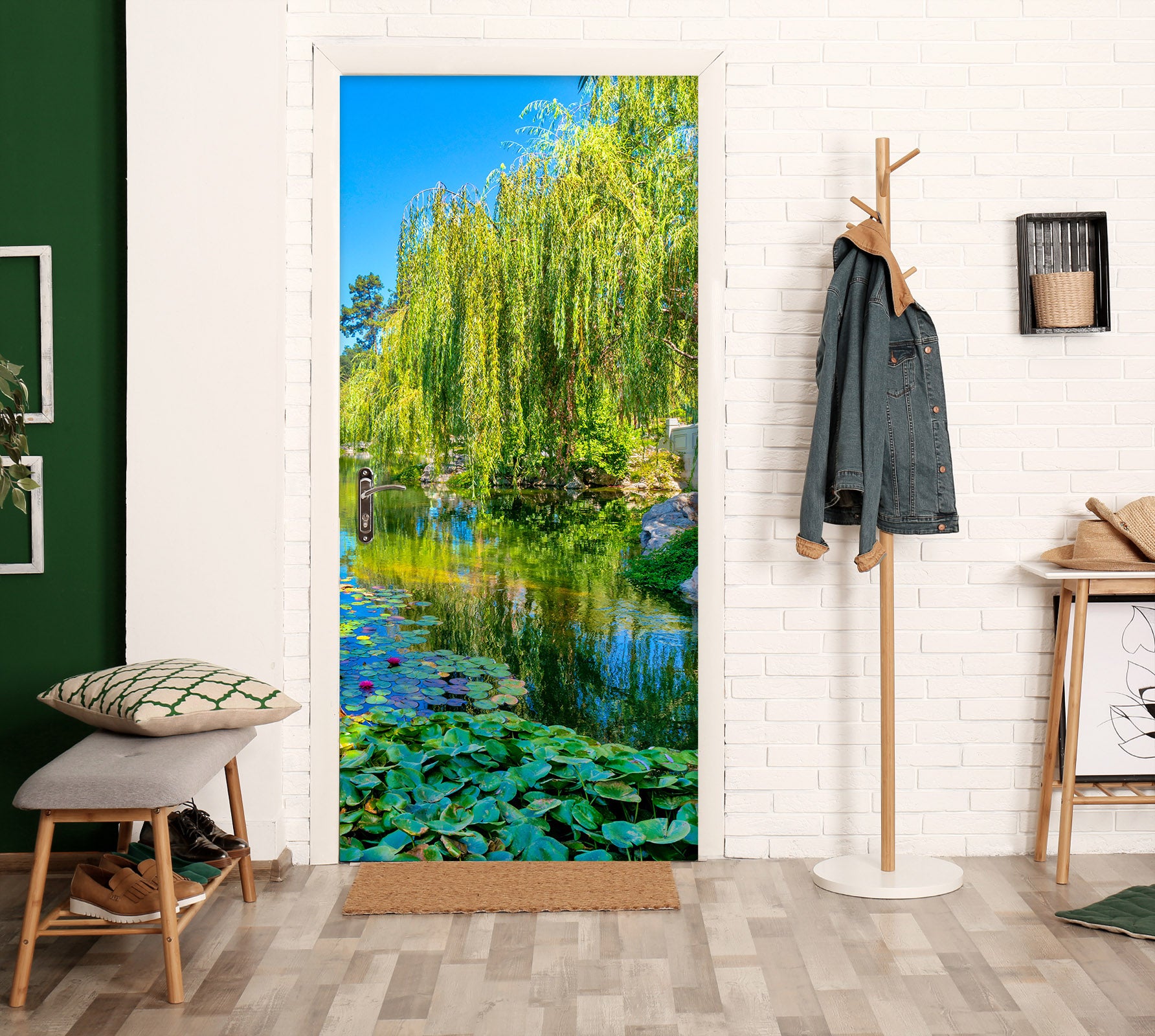 3D Lotus Pond Willow 11489 Marco Carmassi Door Mural