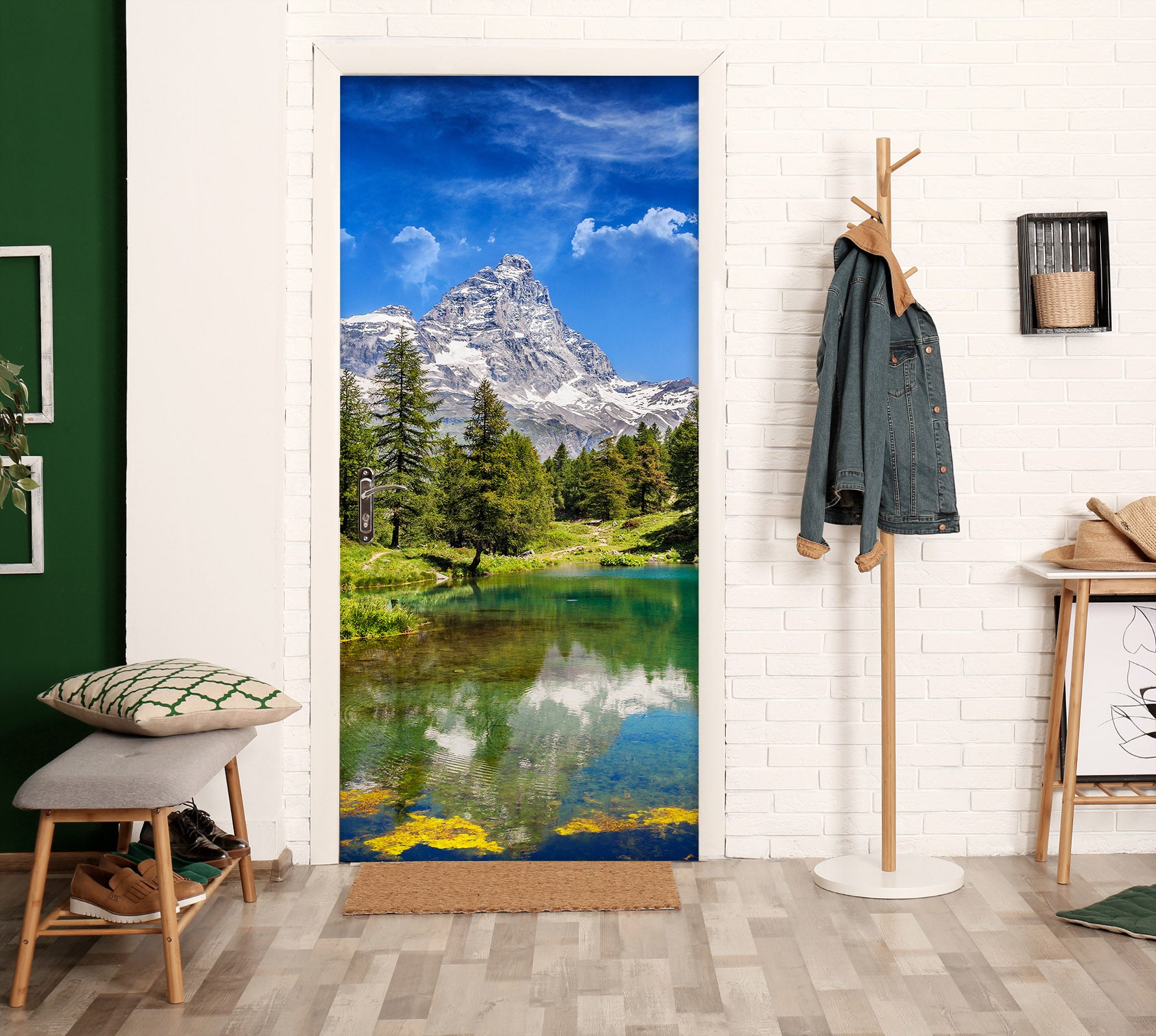 3D Snow Mountain Lake Trees 11437 Marco Carmassi Door Mural