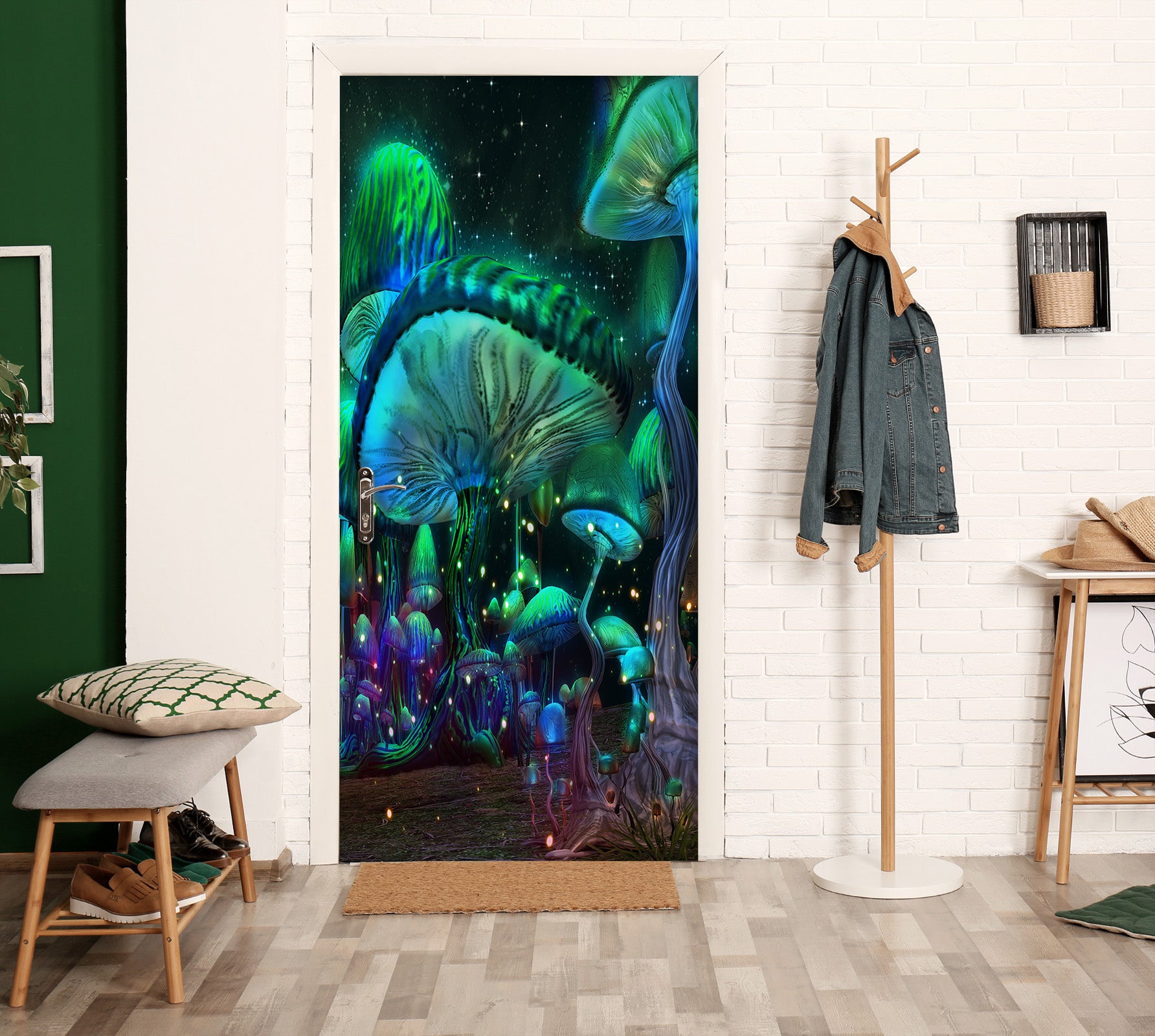 3D Glowing Mushroom 22171 Door Mural