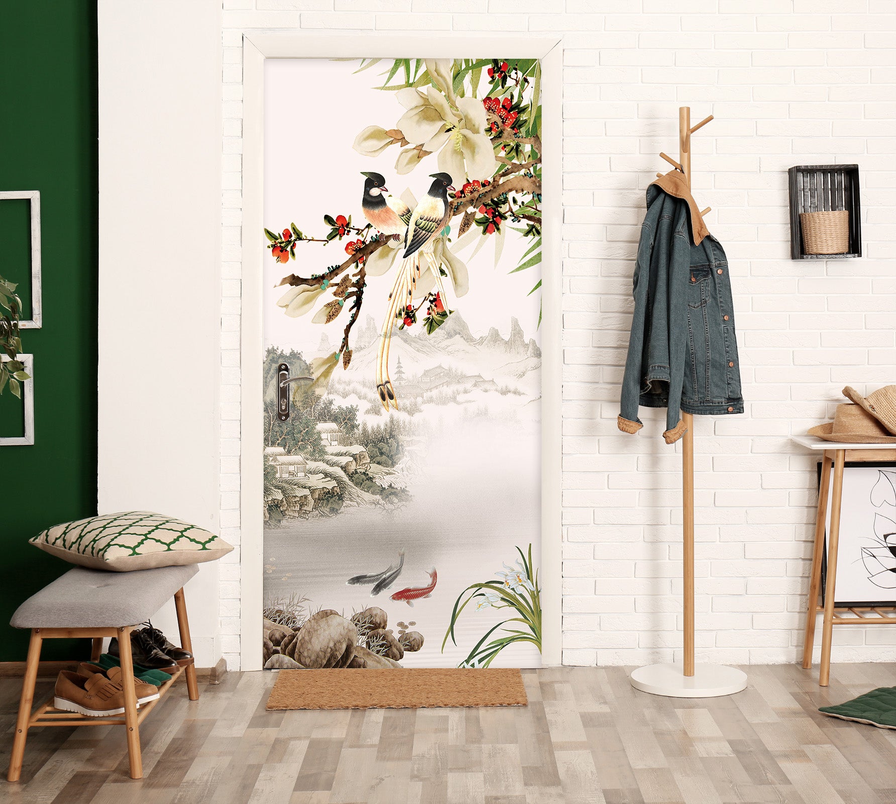 3D Flower Branch Bird 21191 Door Mural