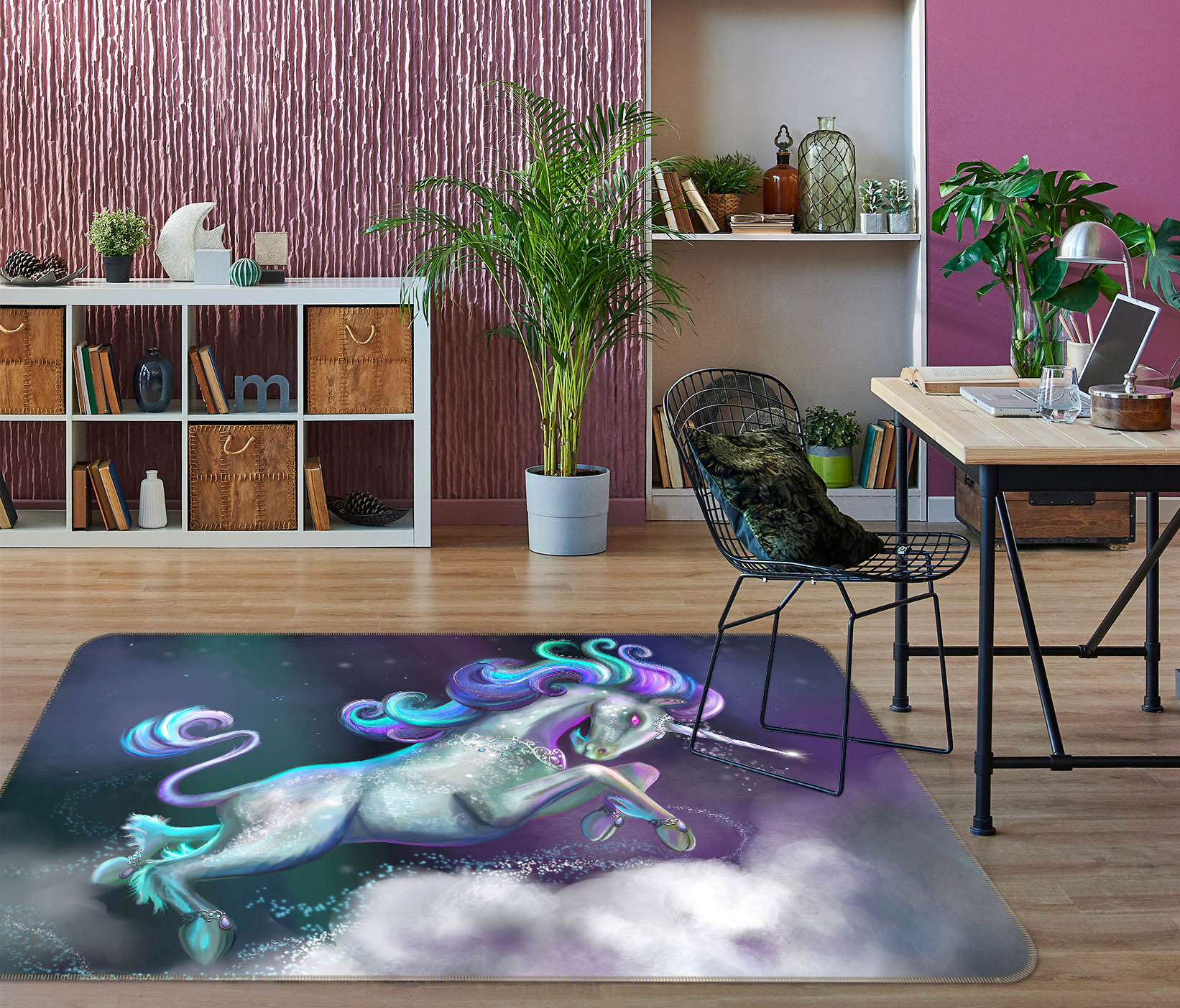 3D Cloud Unicorn 3009 Rose Catherine Khan Rug Non Slip Rug Mat