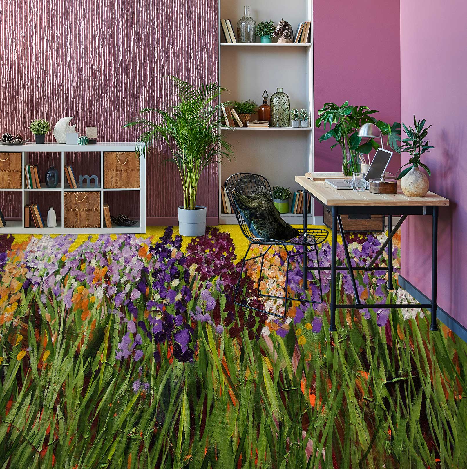 3D Grass Purple Flowers 9676 Allan P. Friedlander Floor Mural