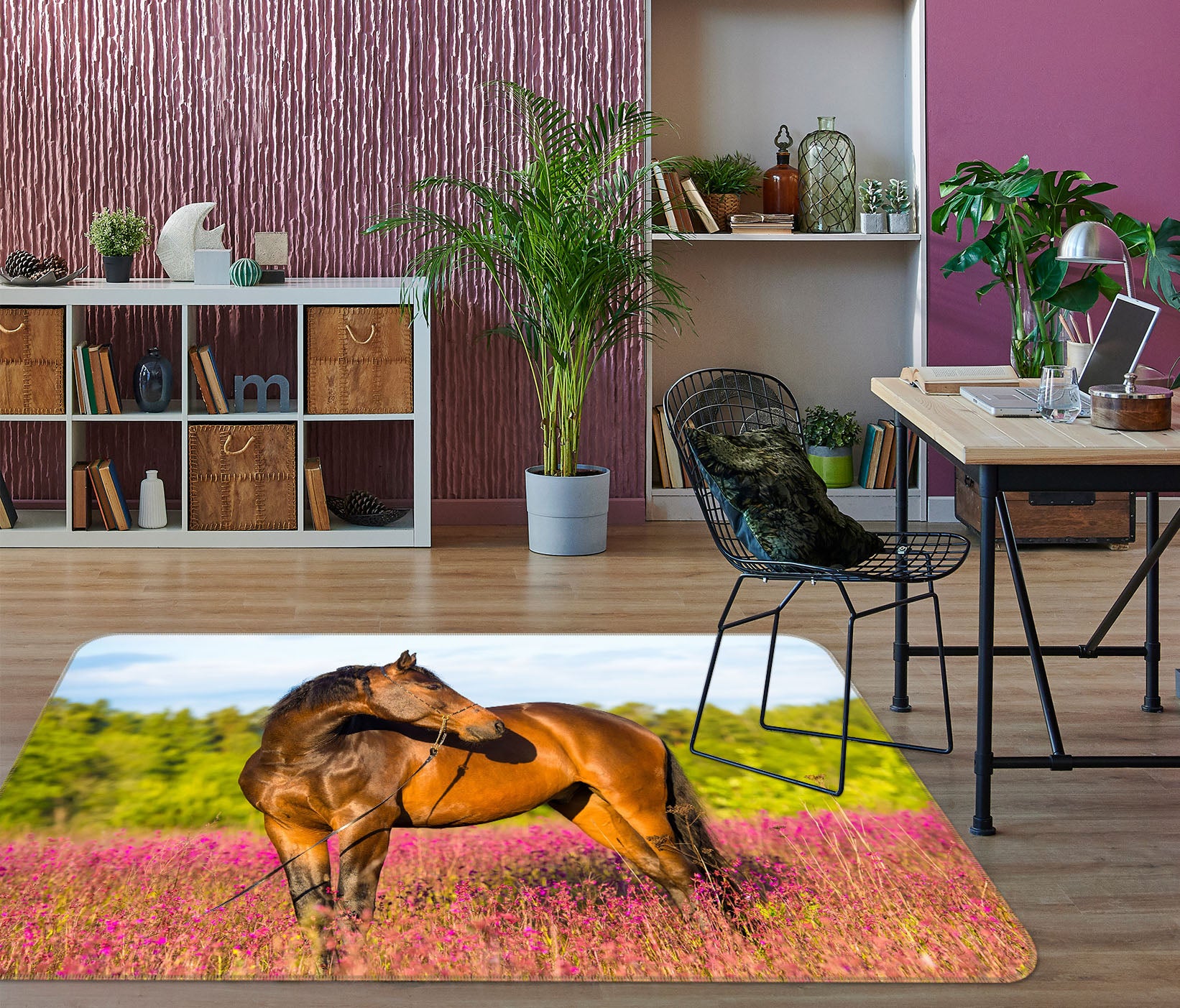 3D Horse Flower Bush 68165 Animal Non Slip Rug Mat