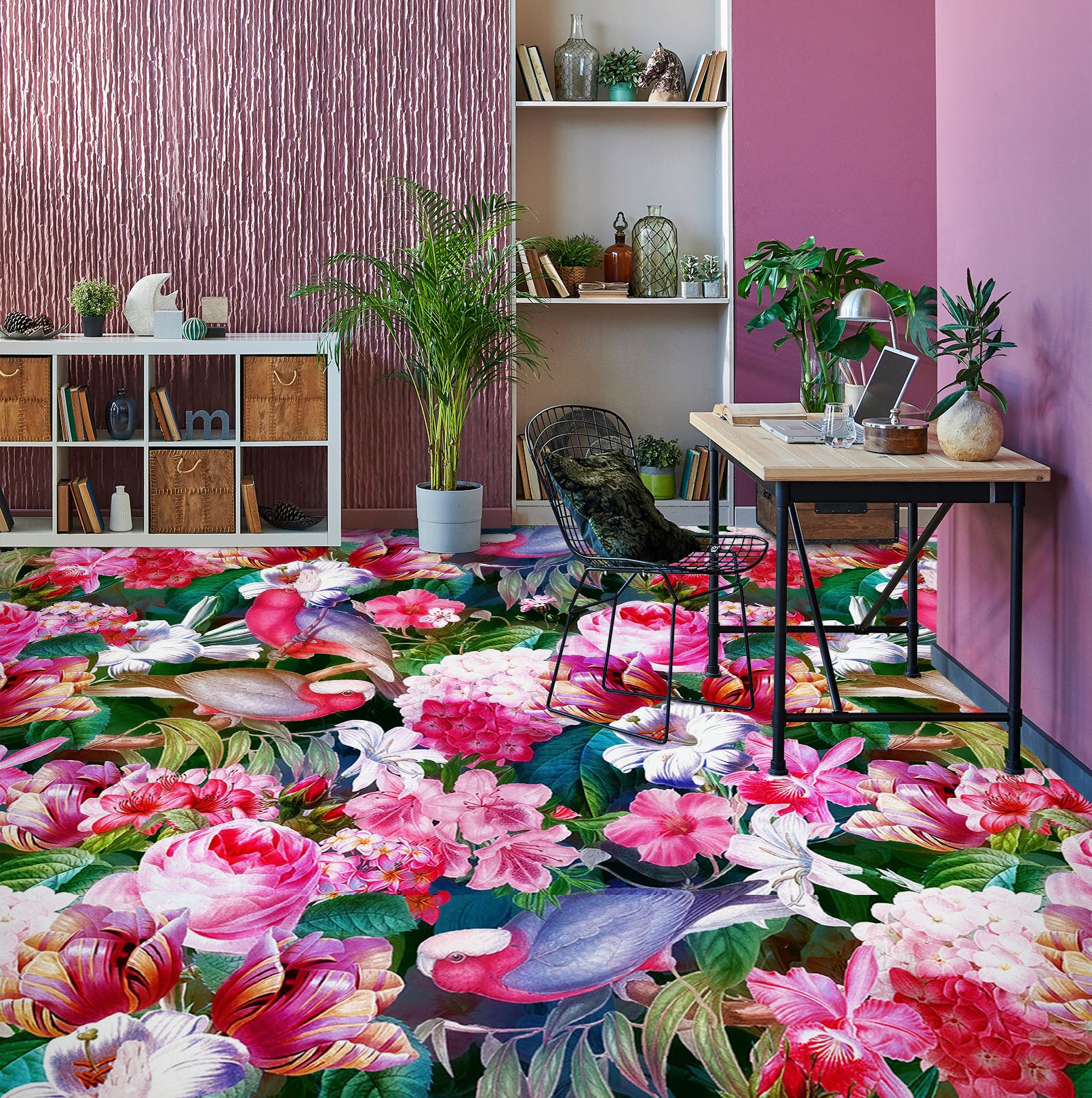 3D Pink Garden Bird 99201 Uta Naumann Floor Mural