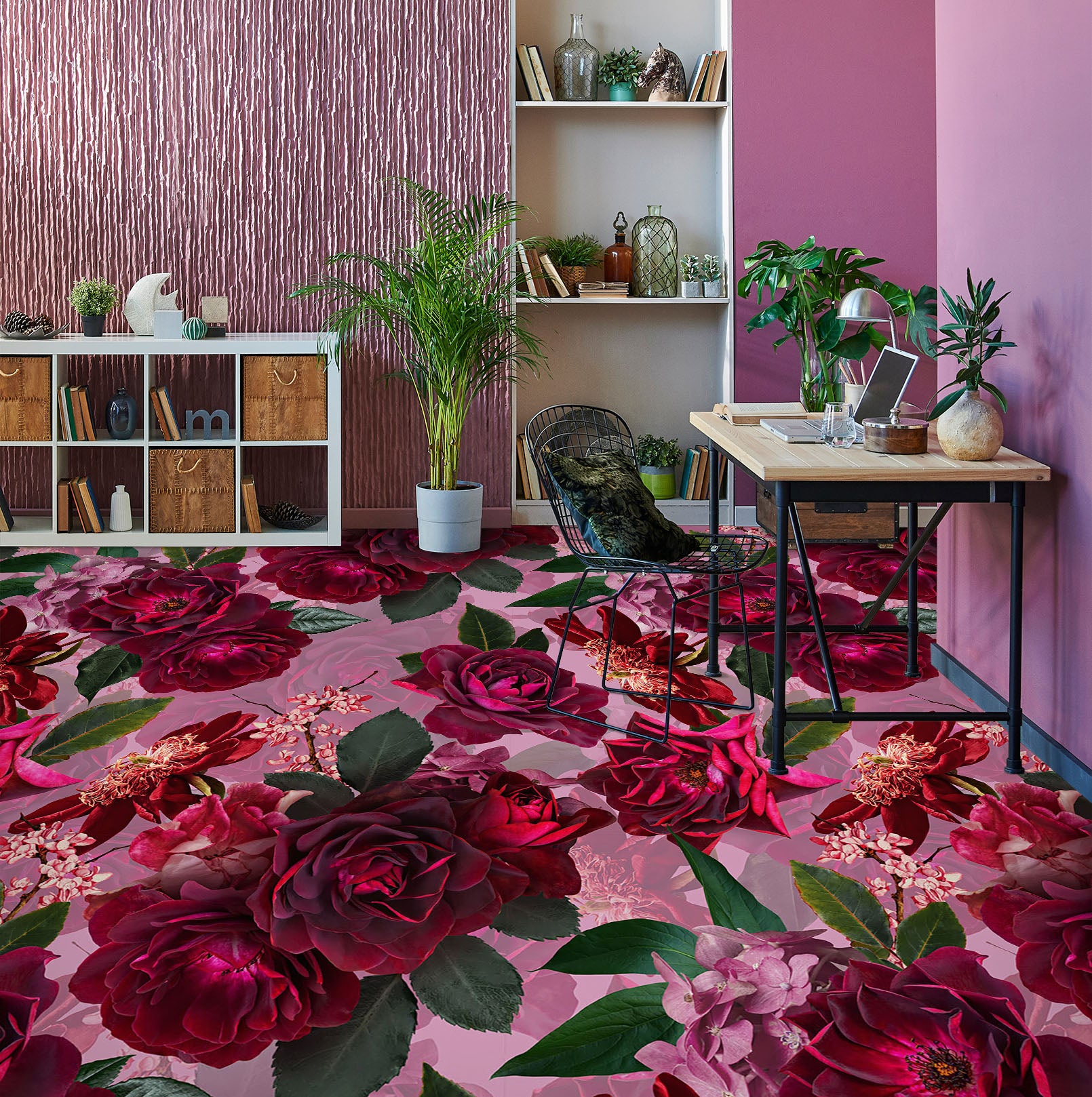 3D Pink Flowers 99195 Uta Naumann Floor Mural