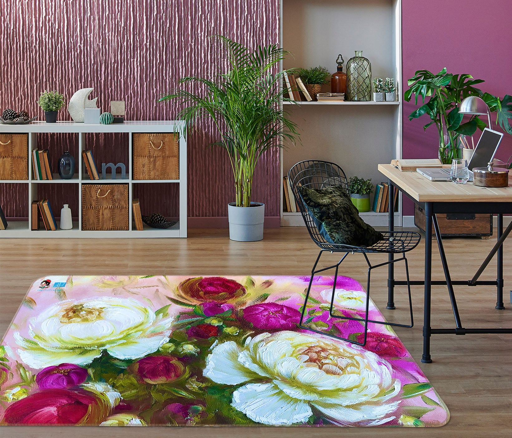 3D Rose Red Flower 1257 Skromova Marina Rug Non Slip Rug Mat