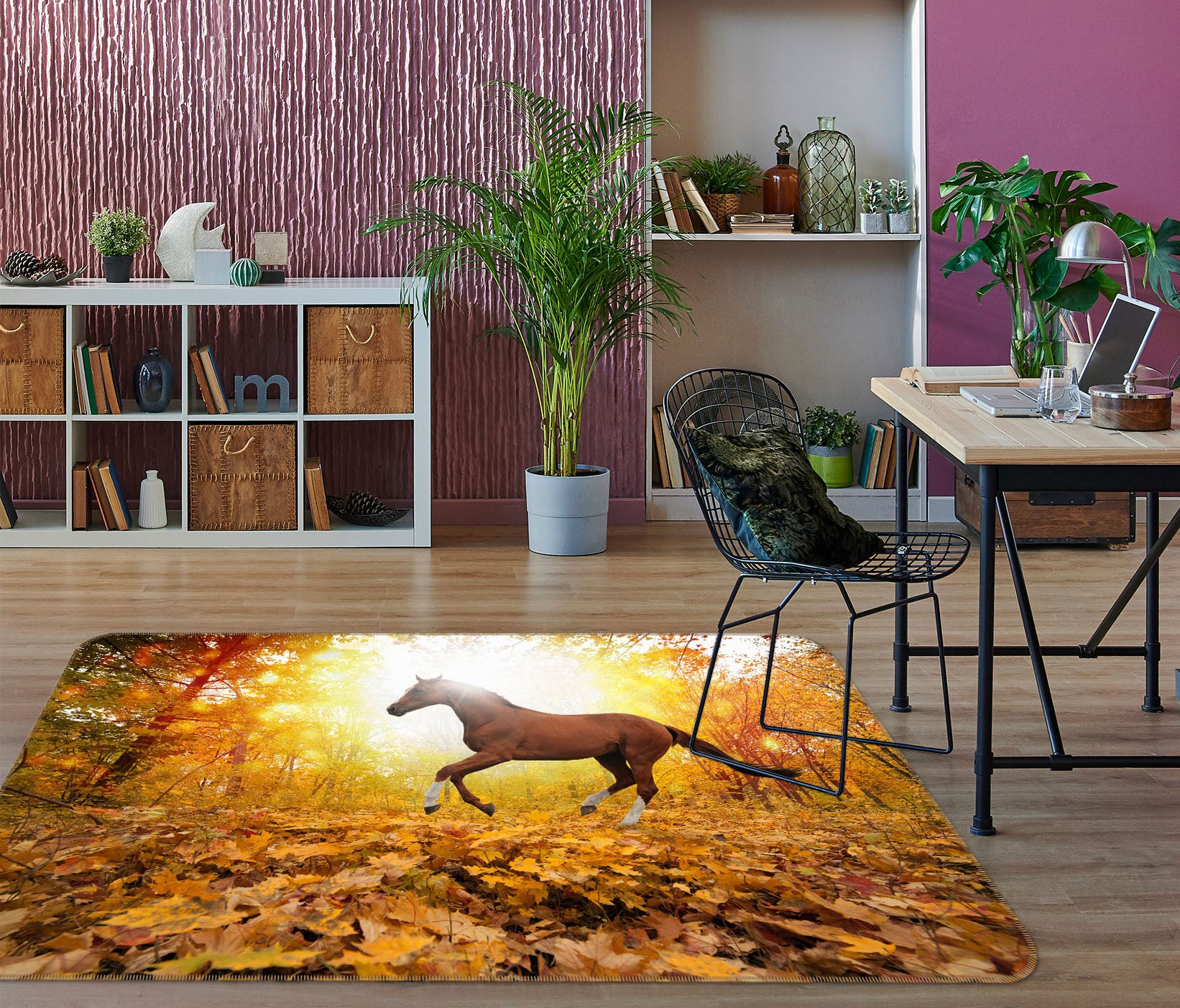 3D Horse Fallen Leaves 38138 Animal Non Slip Rug Mat