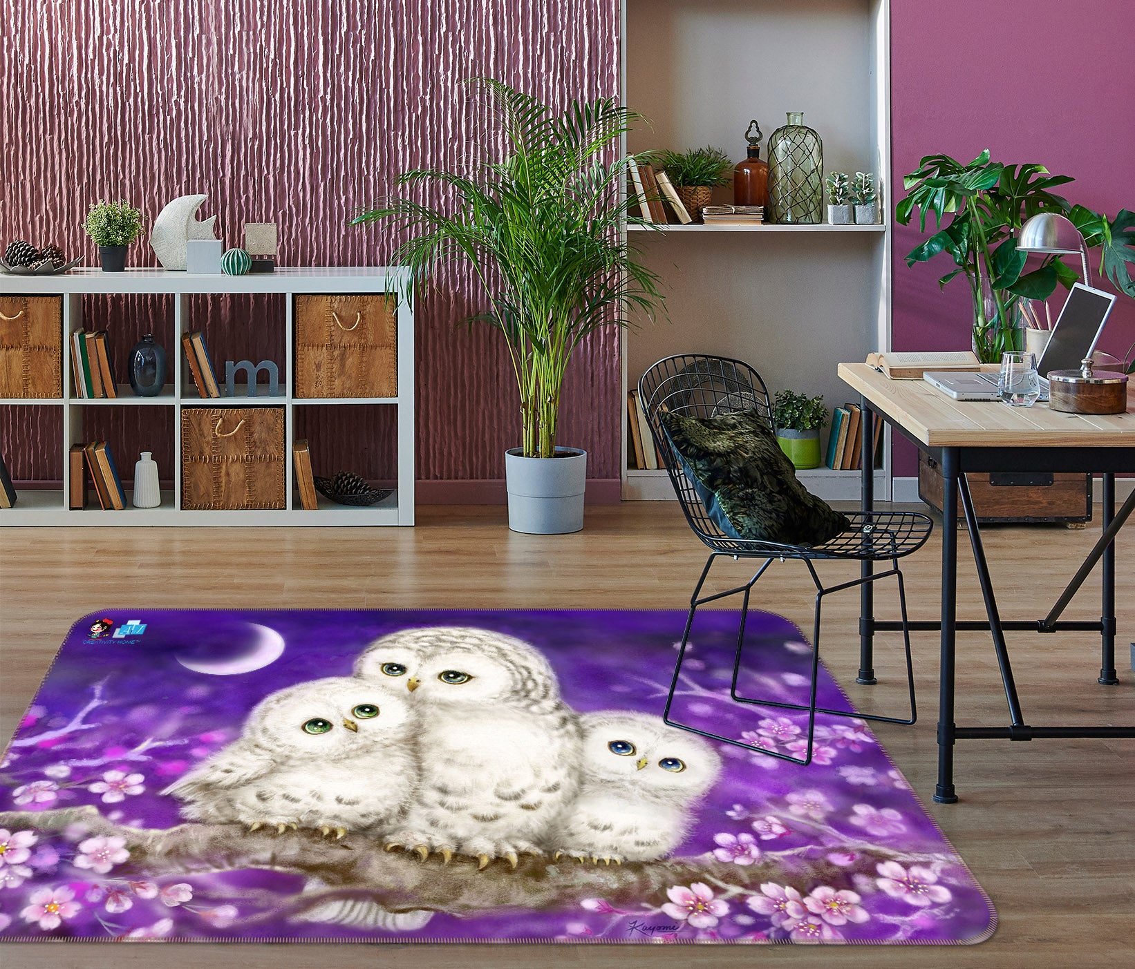 3D Owl Family 5734 Kayomi Harai Rug Non Slip Rug Mat