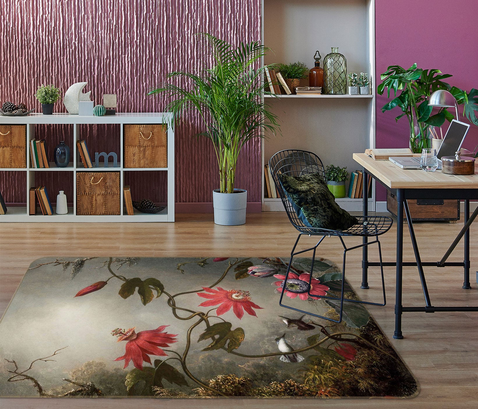 3D Red Flower Bird 067 Uta Naumann Rug Non Slip Rug Mat